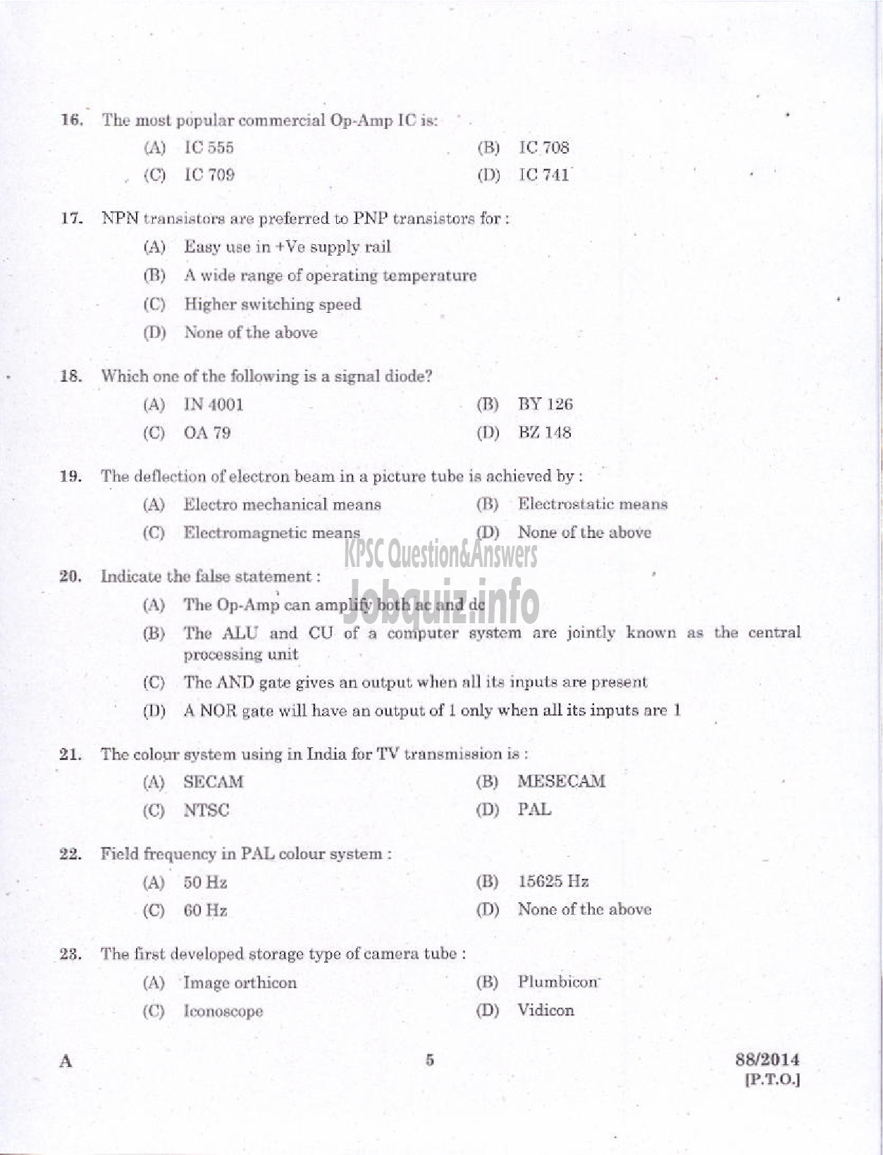 Kerala PSC Question Paper - JUNIOR INSTRUCTOR MECHANICAL CONSUMER ELECTRONICS INDUSTRIAL TRAINING DEPARTMENT-3