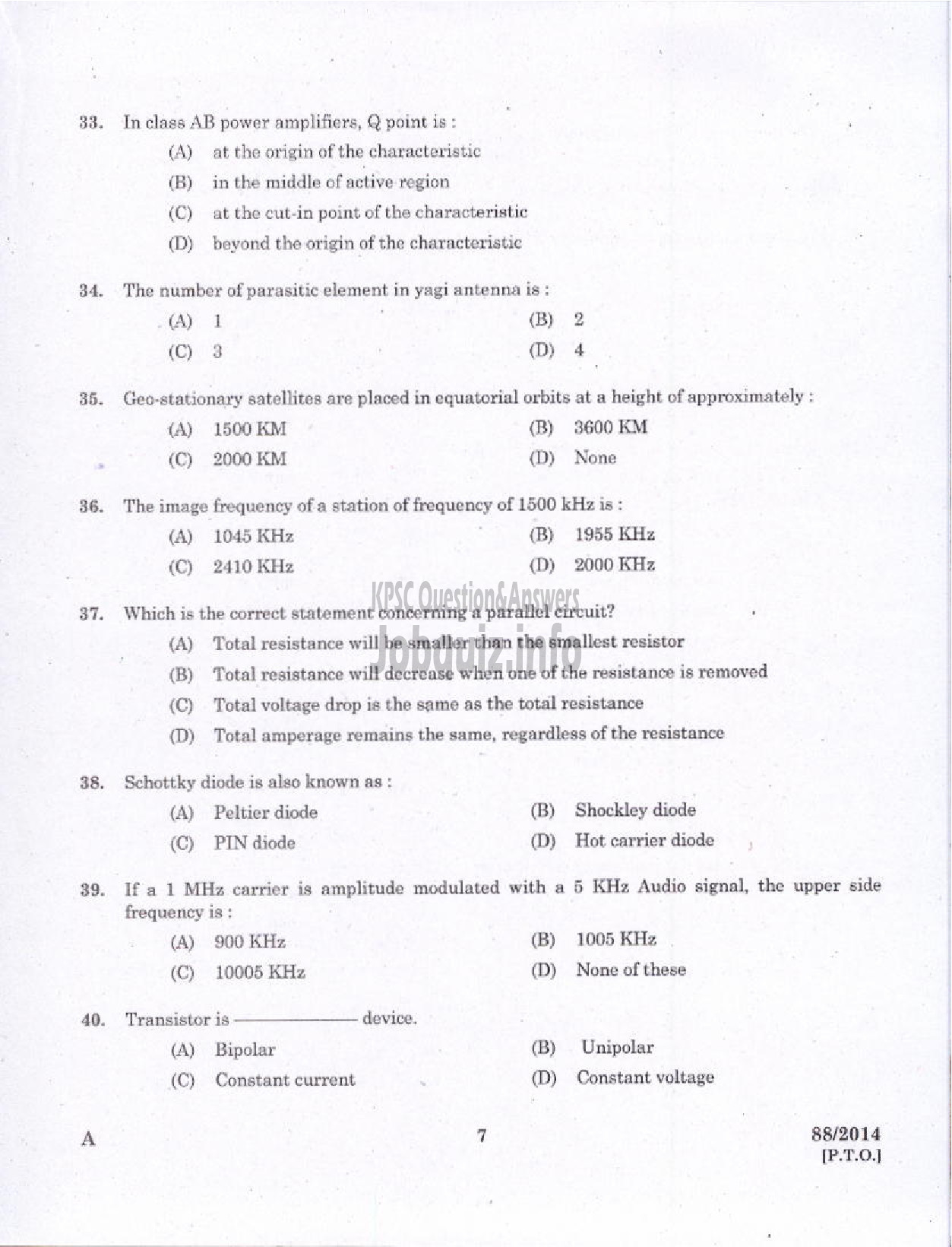 Kerala PSC Question Paper - JUNIOR INSTRUCTOR MECHANICAL CONSUMER ELECTRONICS INDUSTRIAL TRAINING DEPARTMENT-5