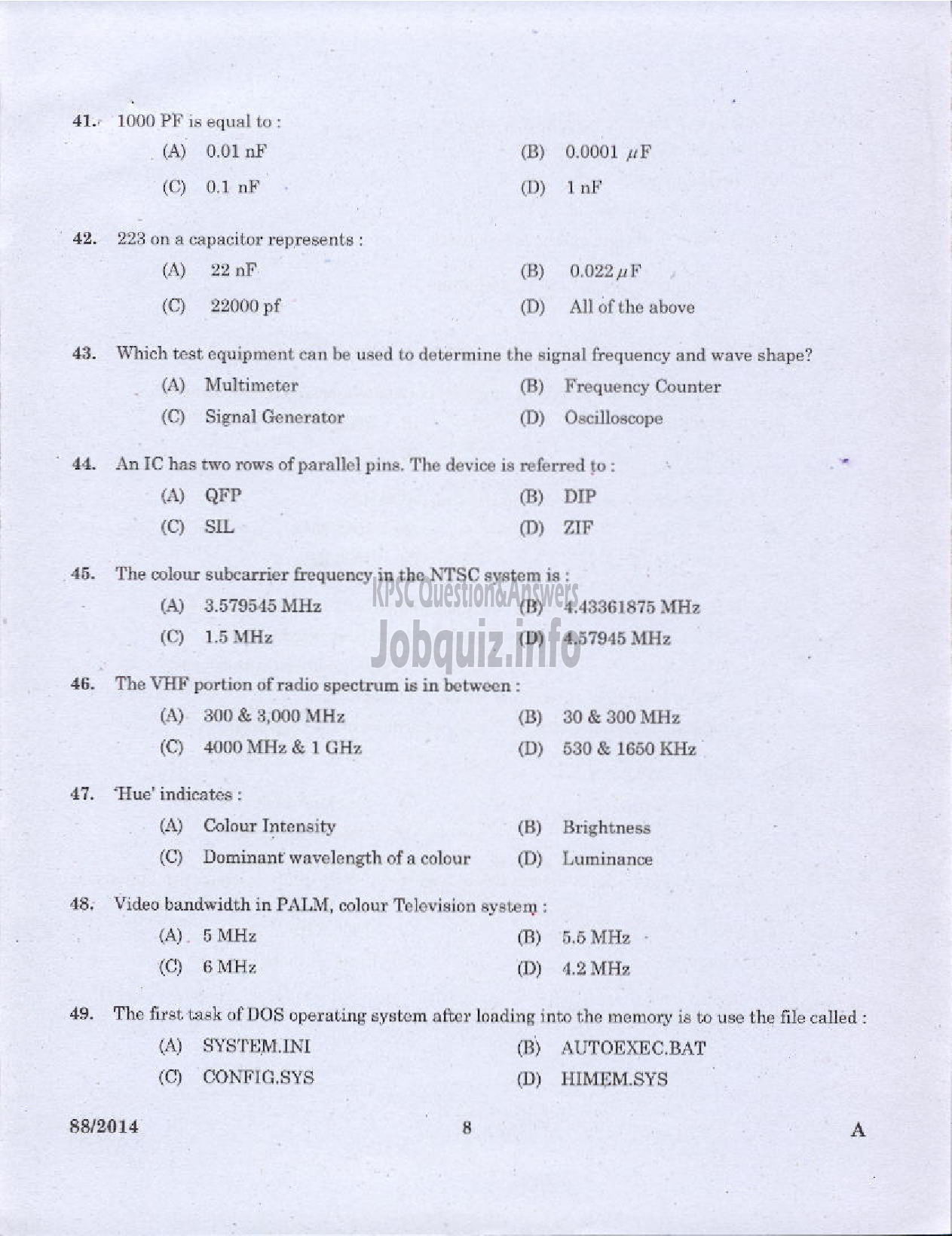 Kerala PSC Question Paper - JUNIOR INSTRUCTOR MECHANICAL CONSUMER ELECTRONICS INDUSTRIAL TRAINING DEPARTMENT-6