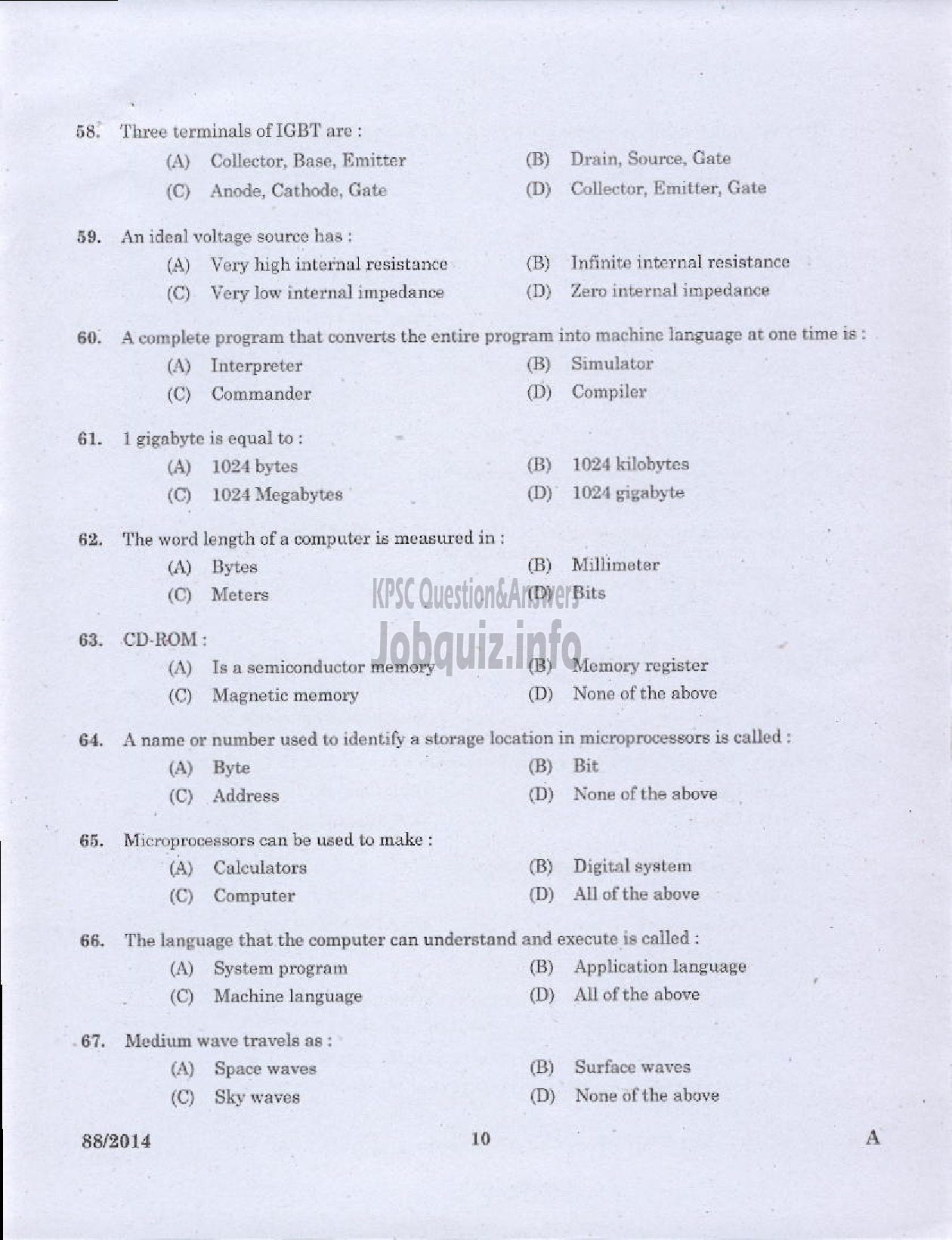 Kerala PSC Question Paper - JUNIOR INSTRUCTOR MECHANICAL CONSUMER ELECTRONICS INDUSTRIAL TRAINING DEPARTMENT-8
