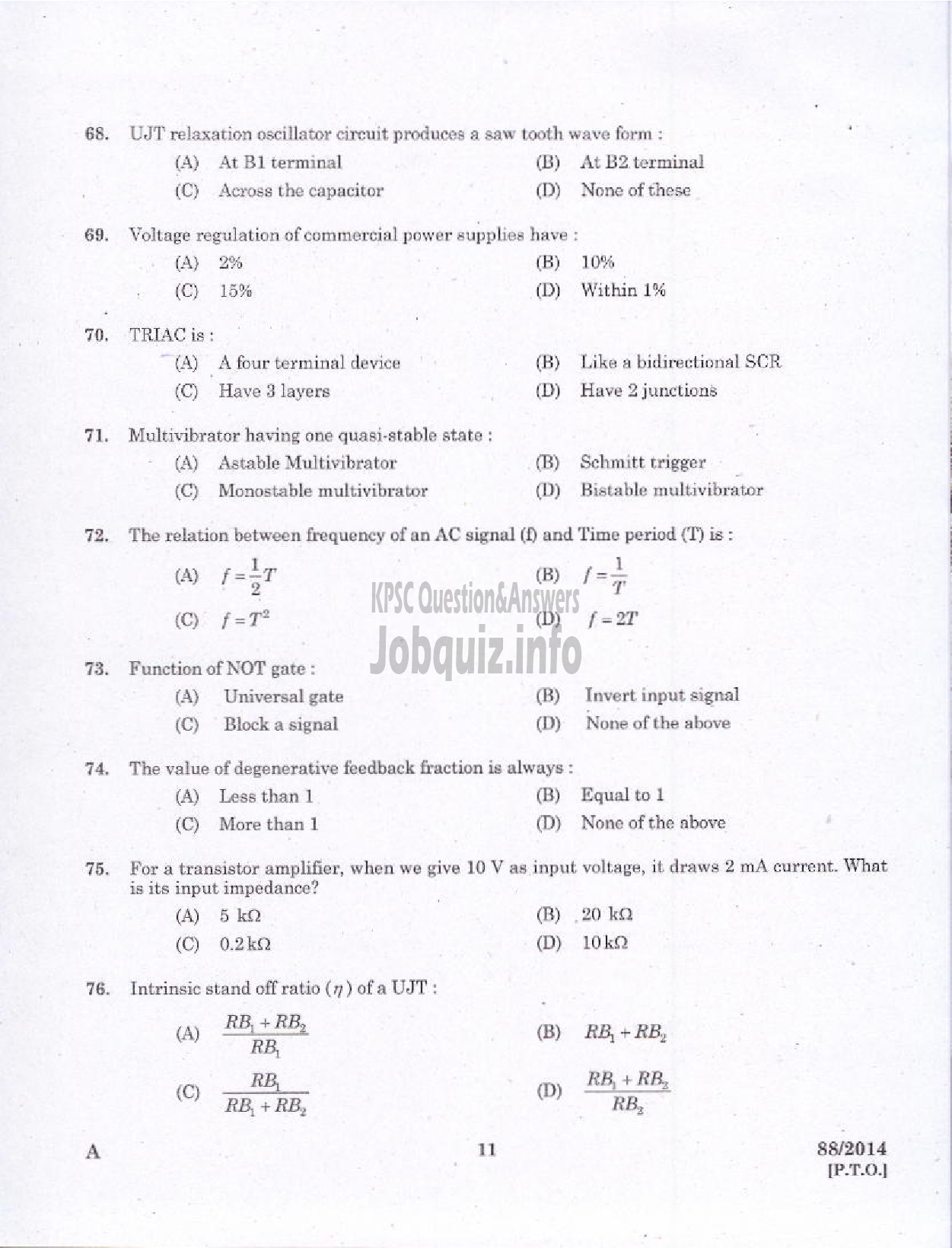 Kerala PSC Question Paper - JUNIOR INSTRUCTOR MECHANICAL CONSUMER ELECTRONICS INDUSTRIAL TRAINING DEPARTMENT-9