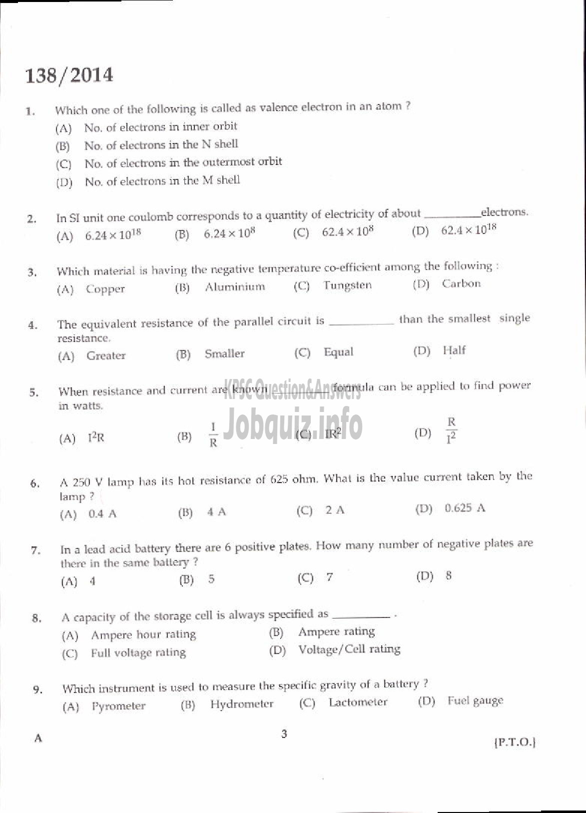 Kerala PSC Question Paper - JUNIOR INSTRUCTOR MECHANIC AUTO ELECTRICAL AND ELECTRONICS INDUSTRIAL TRAINING-1