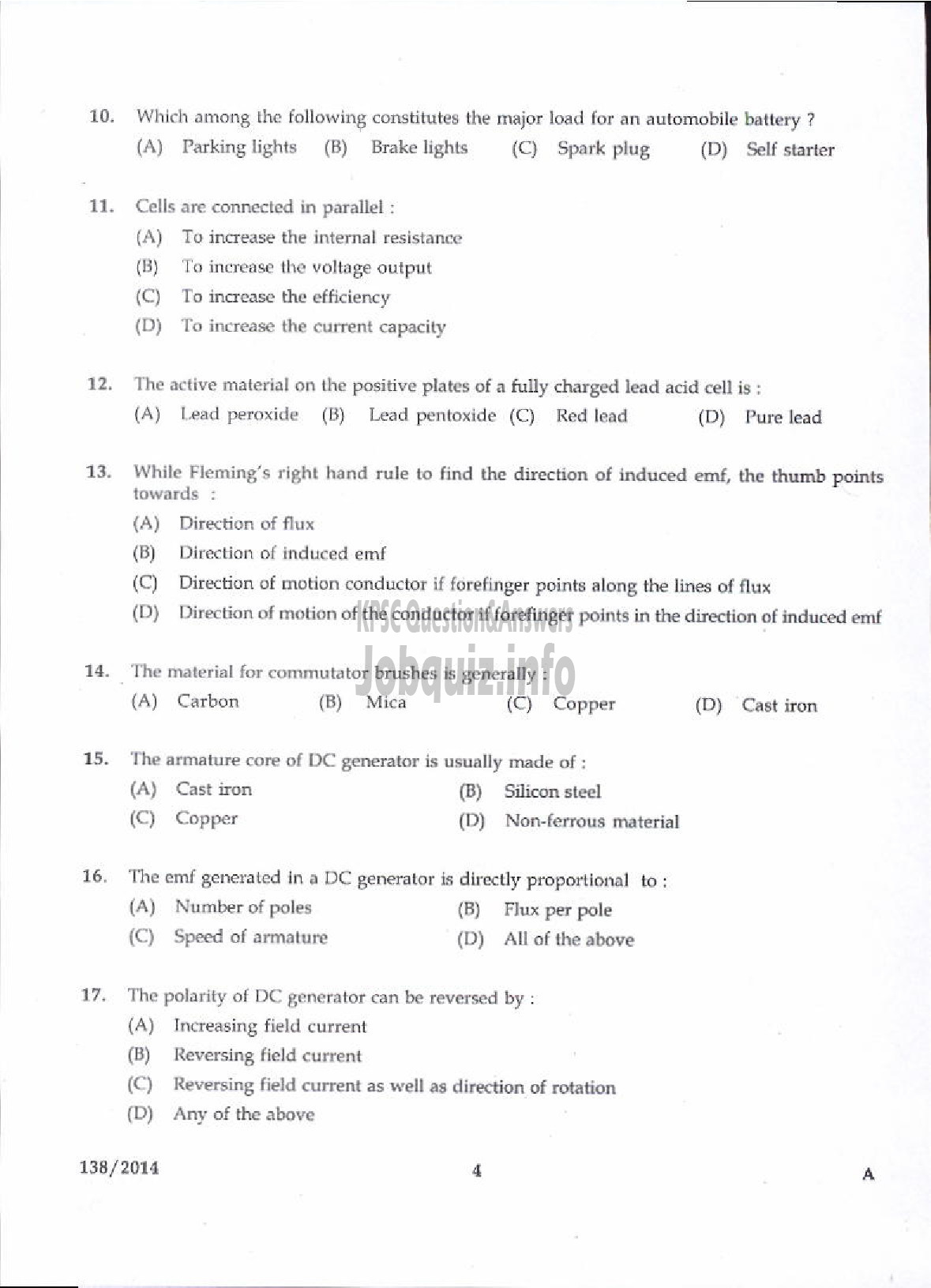 Kerala PSC Question Paper - JUNIOR INSTRUCTOR MECHANIC AUTO ELECTRICAL AND ELECTRONICS INDUSTRIAL TRAINING-2