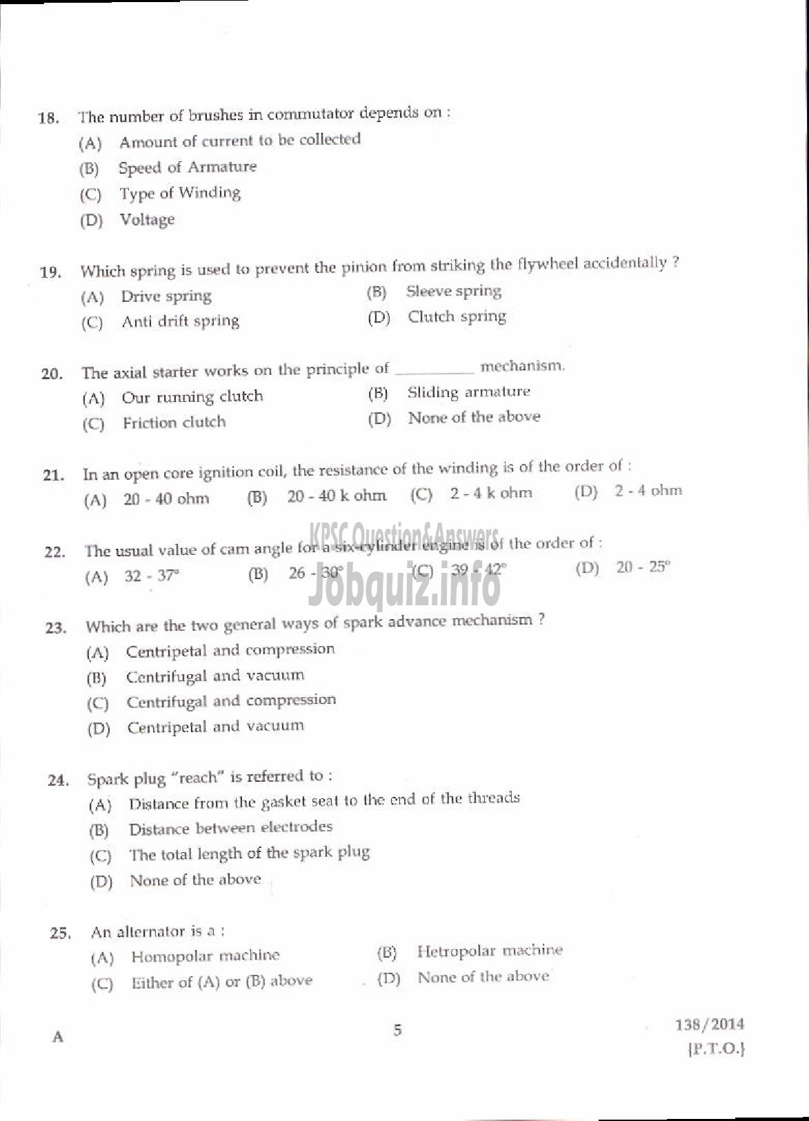 Kerala PSC Question Paper - JUNIOR INSTRUCTOR MECHANIC AUTO ELECTRICAL AND ELECTRONICS INDUSTRIAL TRAINING-3