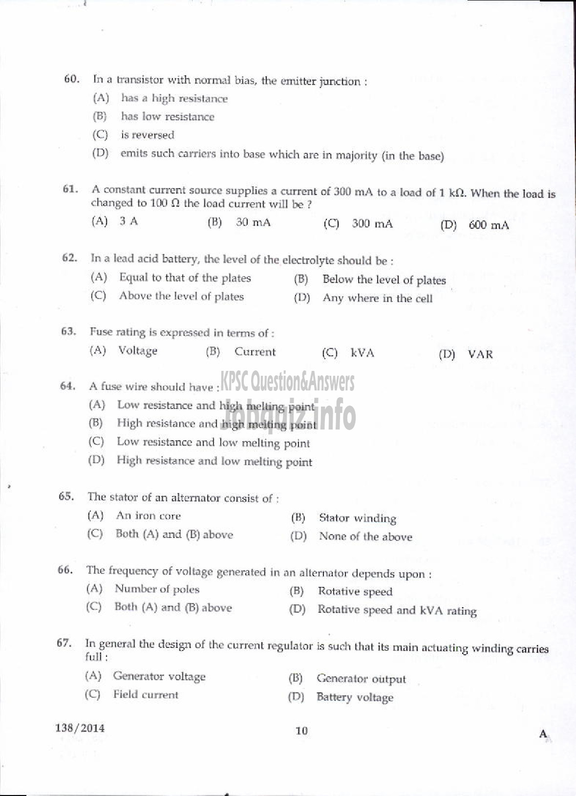 Kerala PSC Question Paper - JUNIOR INSTRUCTOR MECHANIC AUTO ELECTRICAL AND ELECTRONICS INDUSTRIAL TRAINING-8