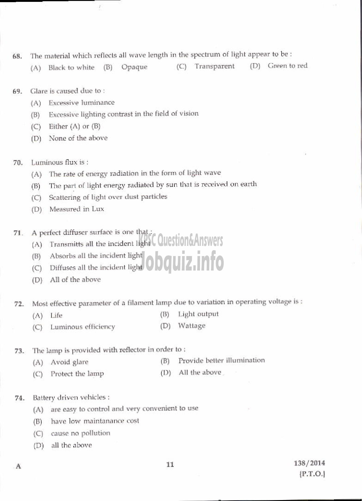 Kerala PSC Question Paper - JUNIOR INSTRUCTOR MECHANIC AUTO ELECTRICAL AND ELECTRONICS INDUSTRIAL TRAINING-9