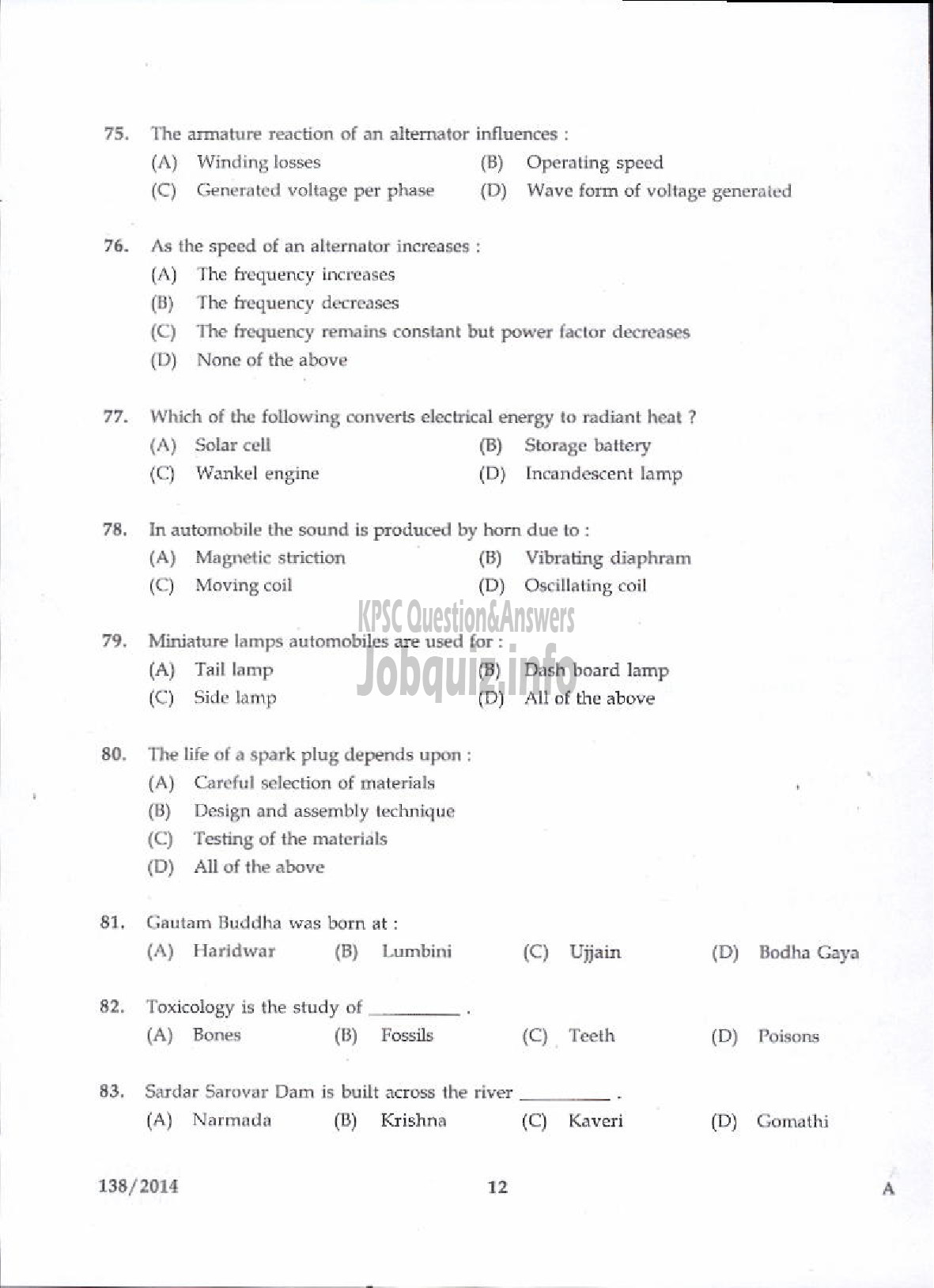 Kerala PSC Question Paper - JUNIOR INSTRUCTOR MECHANIC AUTO ELECTRICAL AND ELECTRONICS INDUSTRIAL TRAINING-10