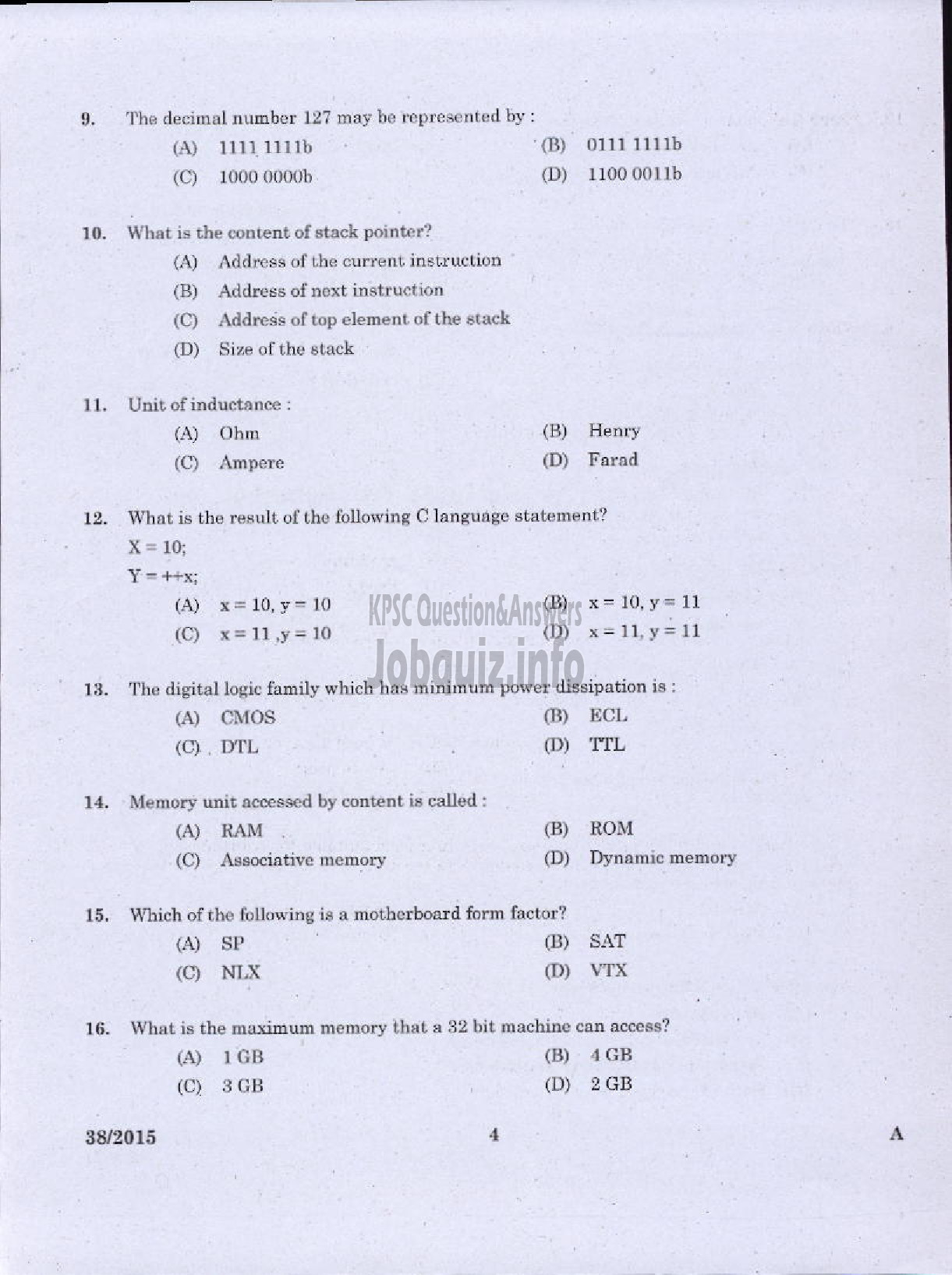 Kerala PSC Question Paper - JUNIOR INSTRUCTOR MECHANIC COMPUTER HARDWARE INDUSTRIAL TRAINING DEPARTMENT-2