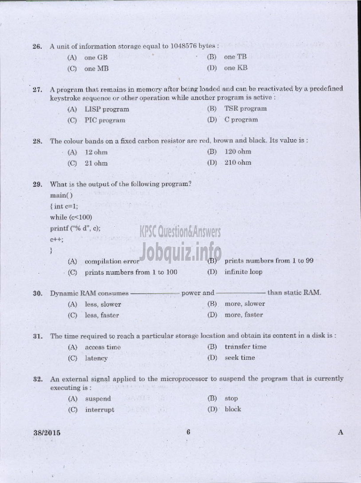 Kerala PSC Question Paper - JUNIOR INSTRUCTOR MECHANIC COMPUTER HARDWARE INDUSTRIAL TRAINING DEPARTMENT-4