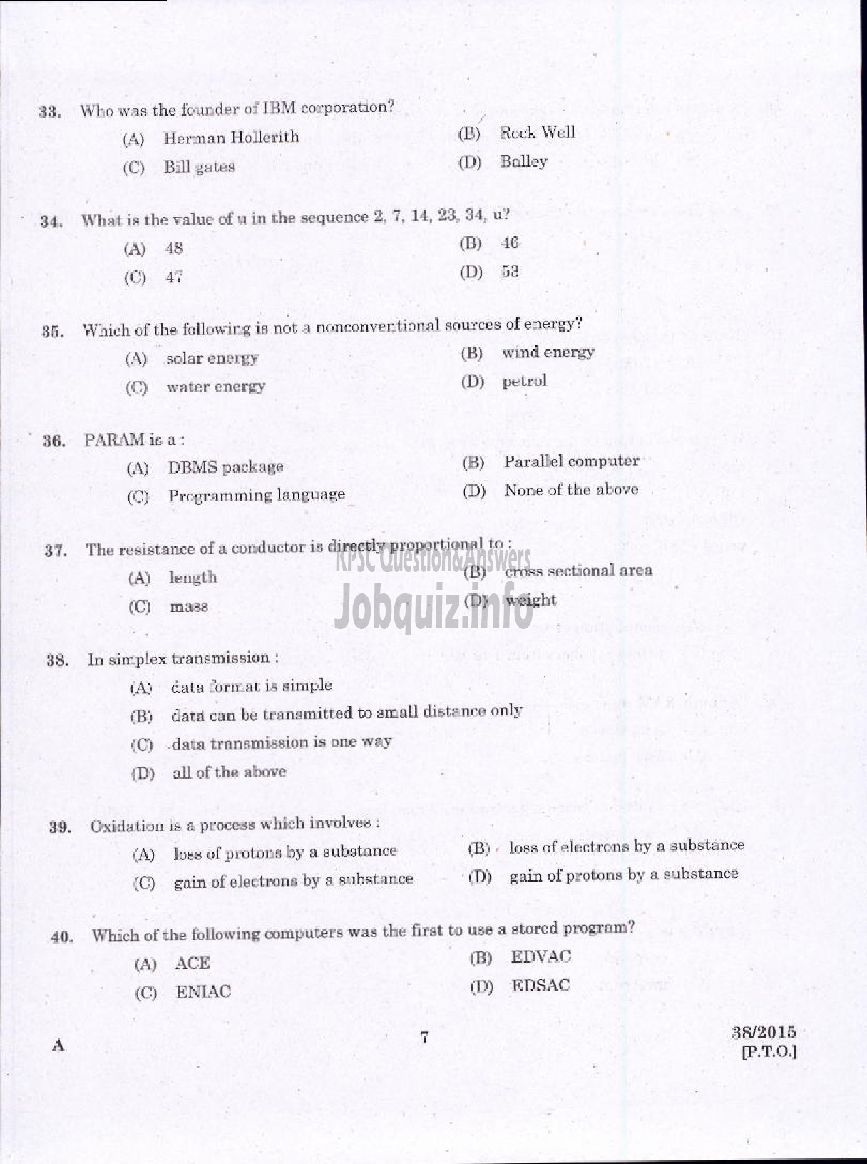 Kerala PSC Question Paper - JUNIOR INSTRUCTOR MECHANIC COMPUTER HARDWARE INDUSTRIAL TRAINING DEPARTMENT-5