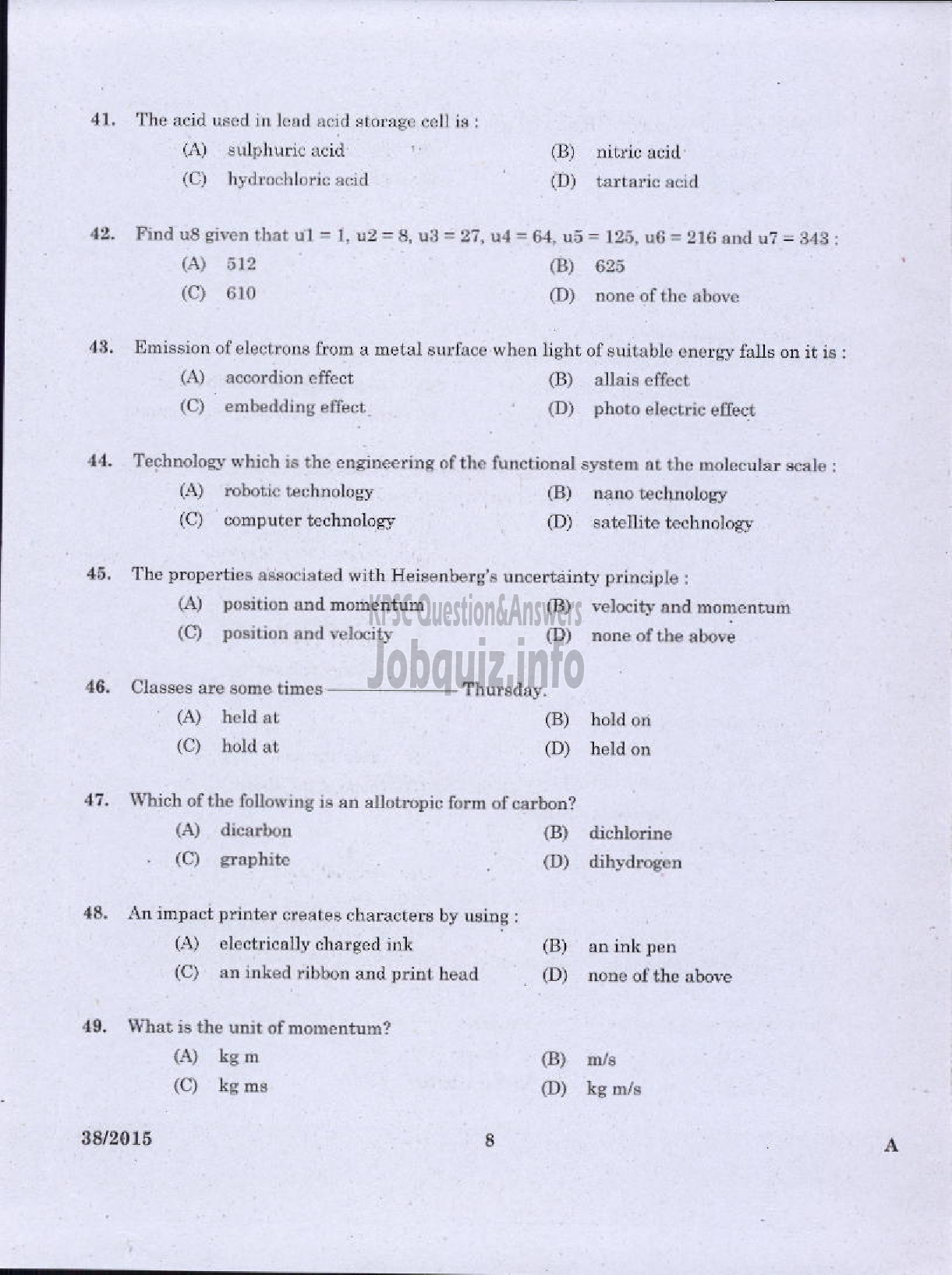 Kerala PSC Question Paper - JUNIOR INSTRUCTOR MECHANIC COMPUTER HARDWARE INDUSTRIAL TRAINING DEPARTMENT-6