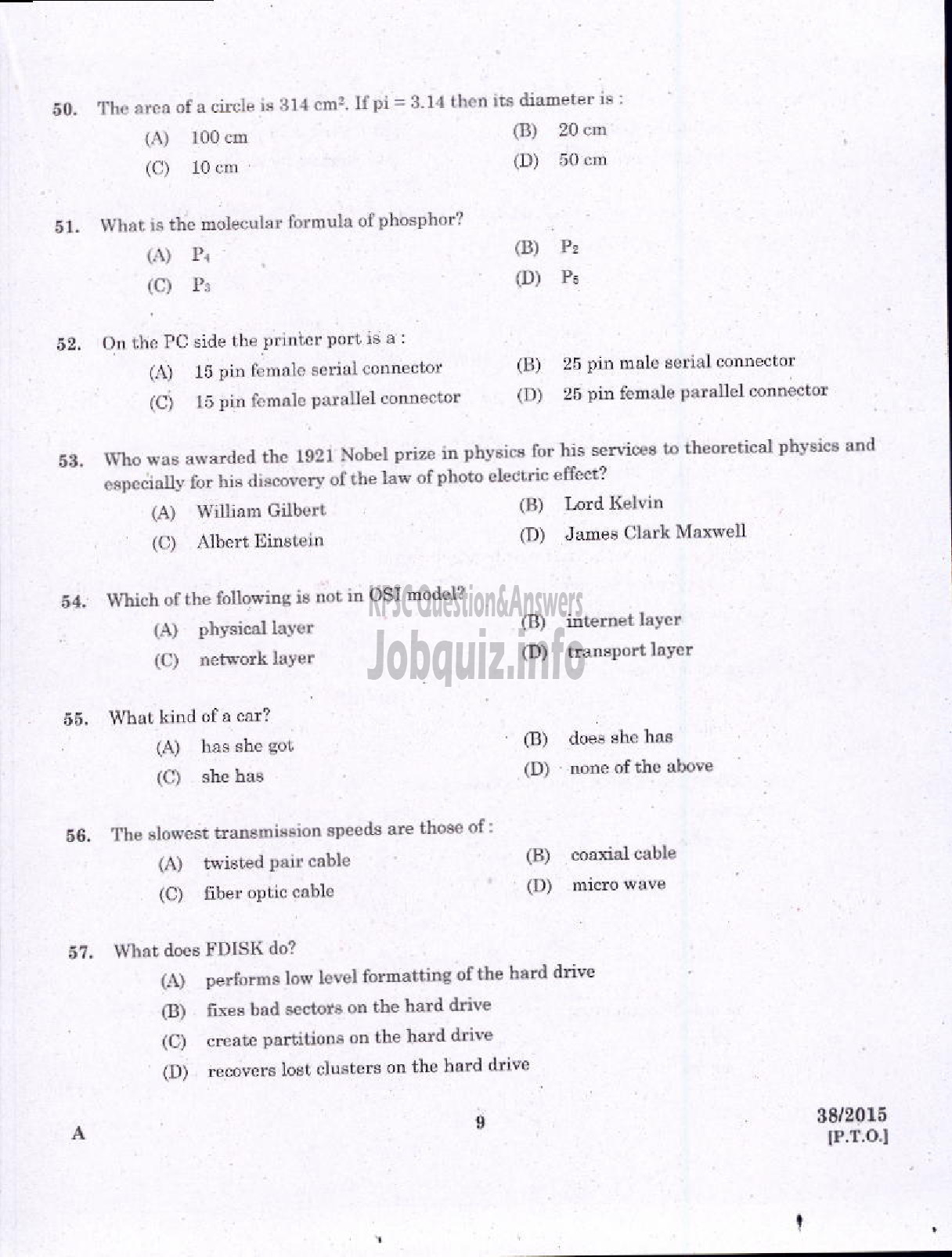 Kerala PSC Question Paper - JUNIOR INSTRUCTOR MECHANIC COMPUTER HARDWARE INDUSTRIAL TRAINING DEPARTMENT-7