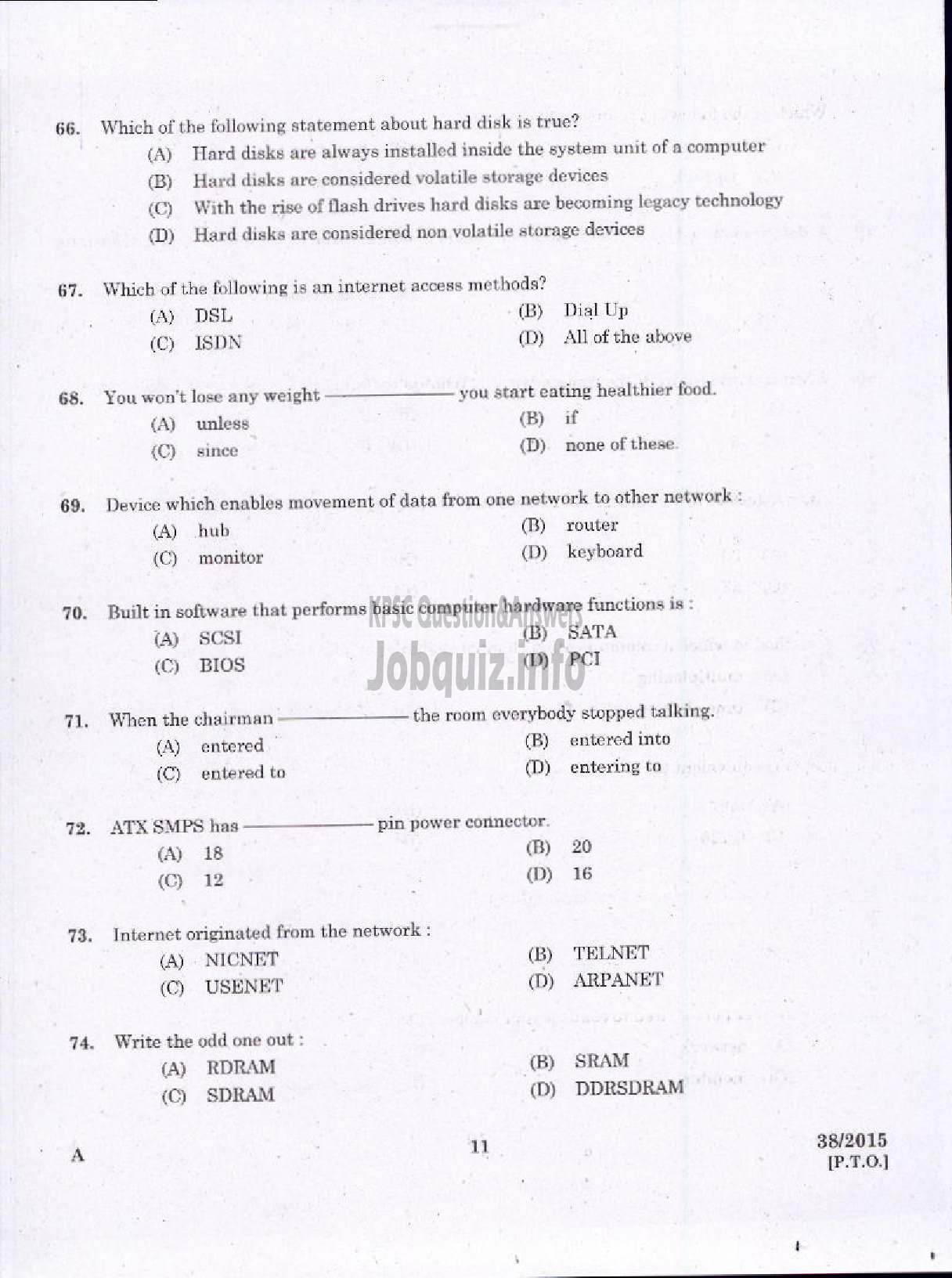 Kerala PSC Question Paper - JUNIOR INSTRUCTOR MECHANIC COMPUTER HARDWARE INDUSTRIAL TRAINING DEPARTMENT-9