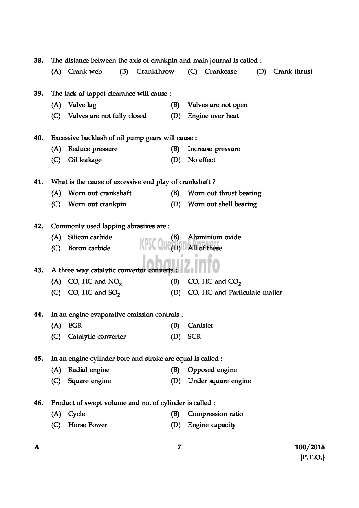 Kerala PSC Question Paper - JUNIOR INSTRUCTOR MECHANIC DIESEL INDUSTRIAL TRAINING ENGLISH -7