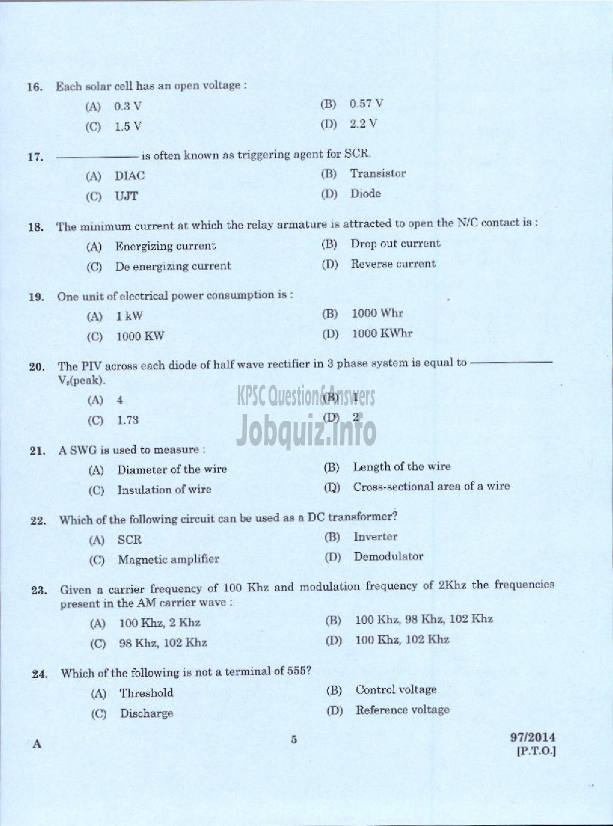 Kerala PSC Question Paper - JUNIOR INSTRUCTOR MECHANIC INDUSTRIAL ELECTRONICS INDUSTRIAL TRAINING-3