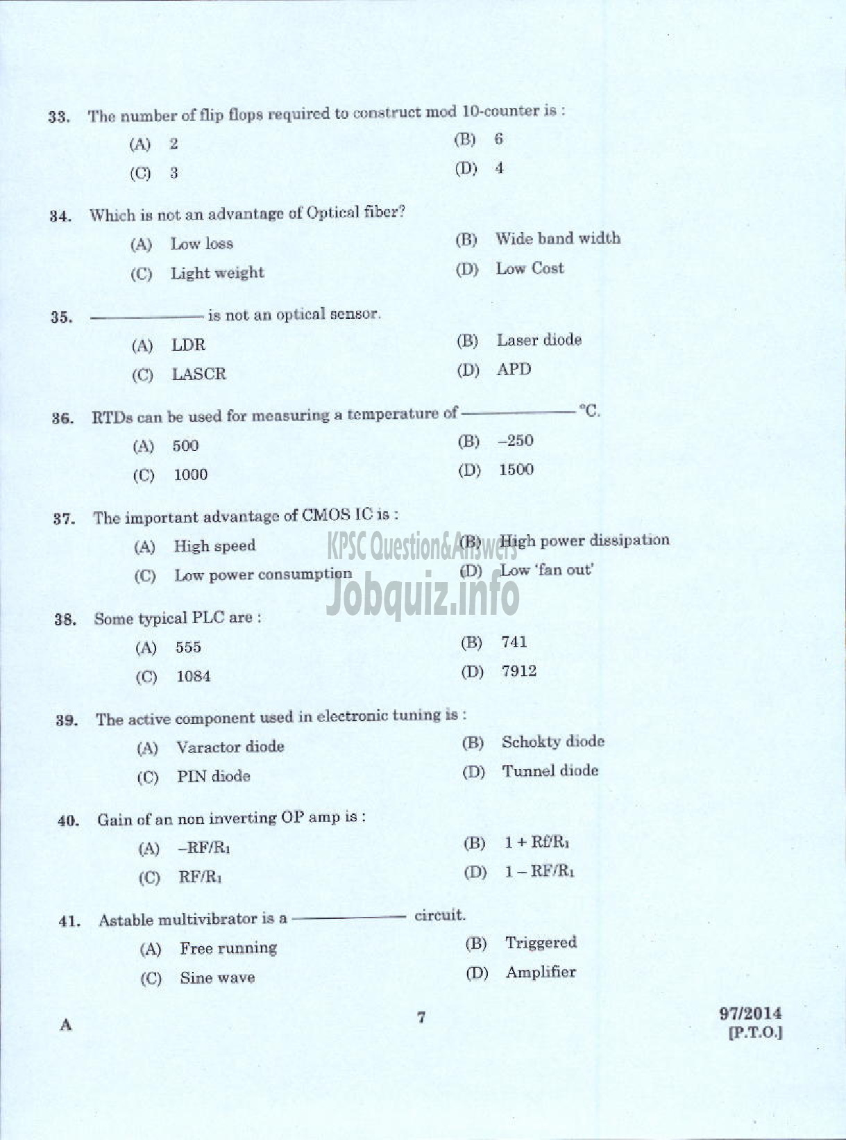 Kerala PSC Question Paper - JUNIOR INSTRUCTOR MECHANIC INDUSTRIAL ELECTRONICS INDUSTRIAL TRAINING-5