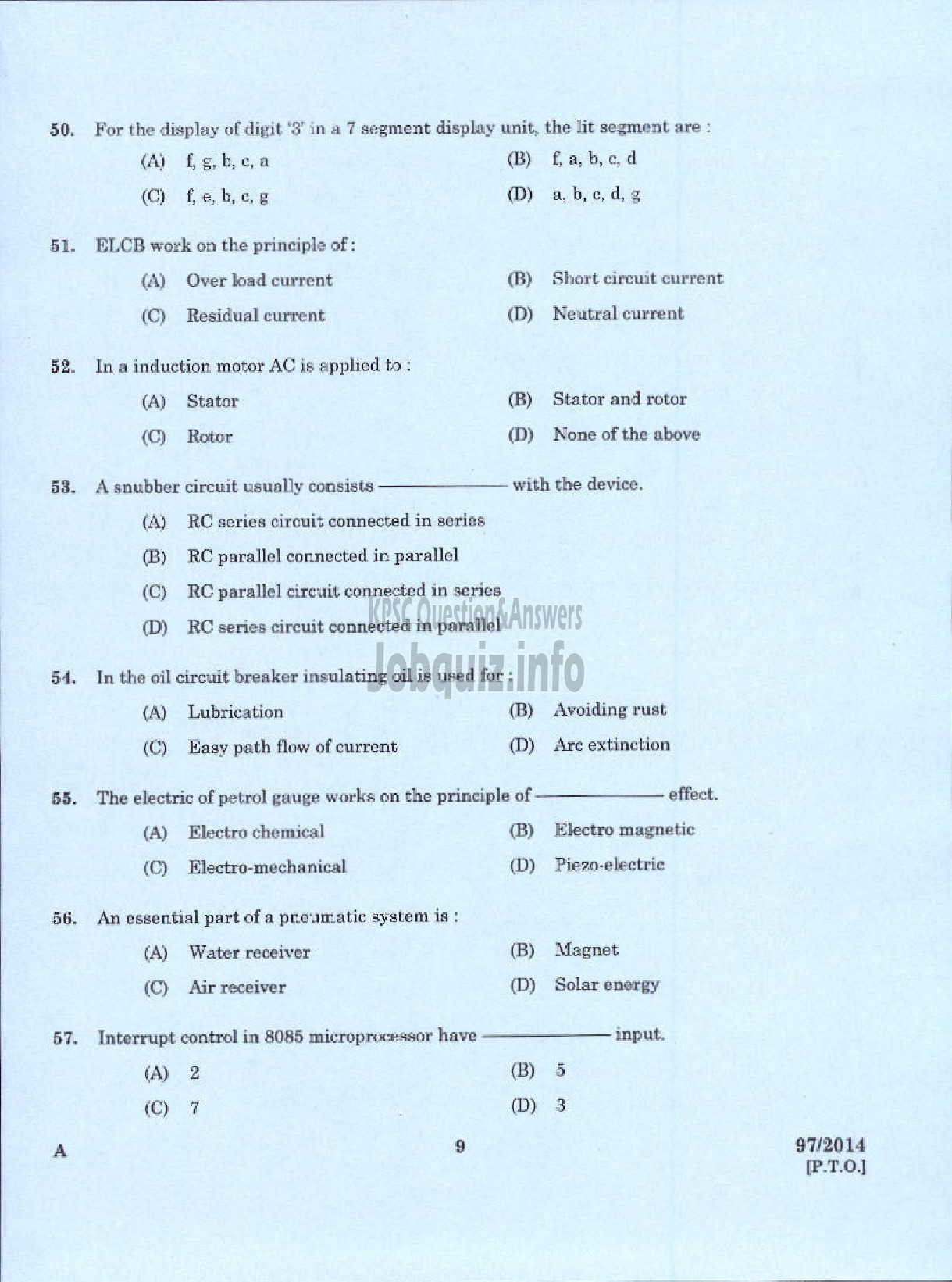 Kerala PSC Question Paper - JUNIOR INSTRUCTOR MECHANIC INDUSTRIAL ELECTRONICS INDUSTRIAL TRAINING-7