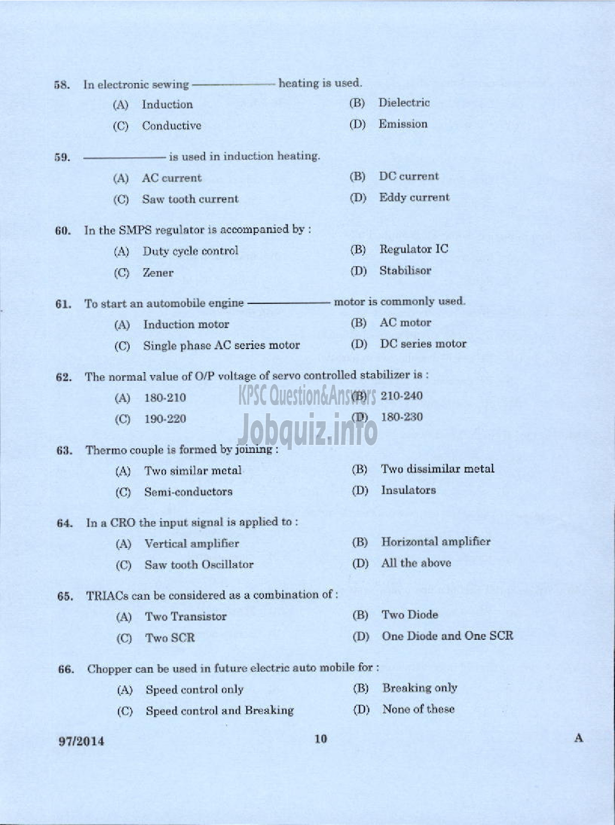 Kerala PSC Question Paper - JUNIOR INSTRUCTOR MECHANIC INDUSTRIAL ELECTRONICS INDUSTRIAL TRAINING-8