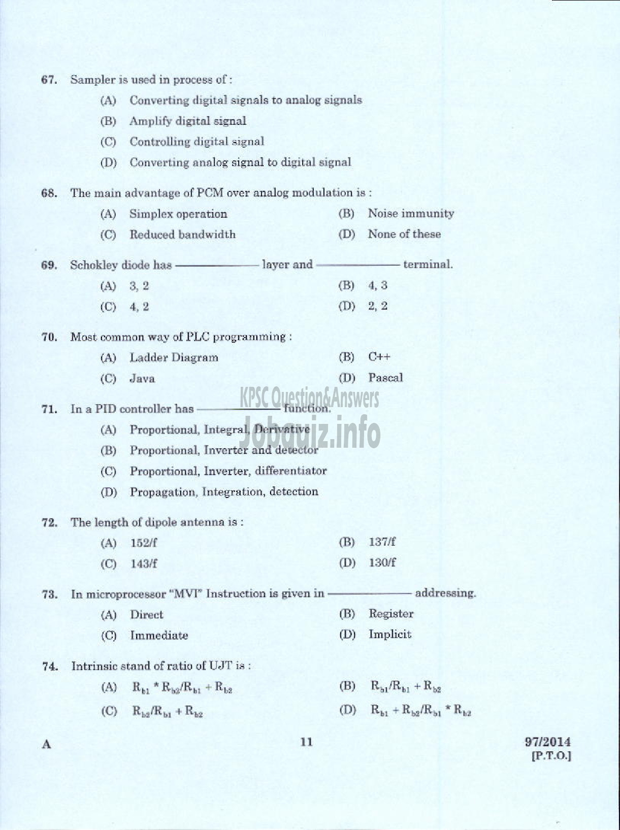 Kerala PSC Question Paper - JUNIOR INSTRUCTOR MECHANIC INDUSTRIAL ELECTRONICS INDUSTRIAL TRAINING-9