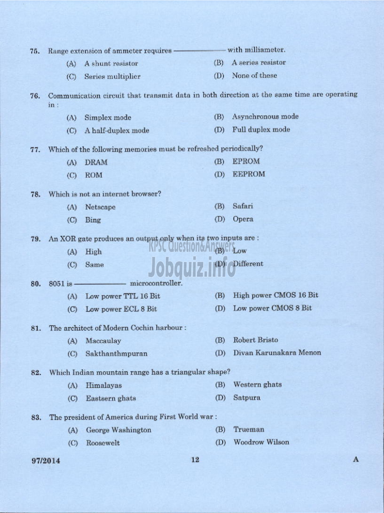 Kerala PSC Question Paper - JUNIOR INSTRUCTOR MECHANIC INDUSTRIAL ELECTRONICS INDUSTRIAL TRAINING-10