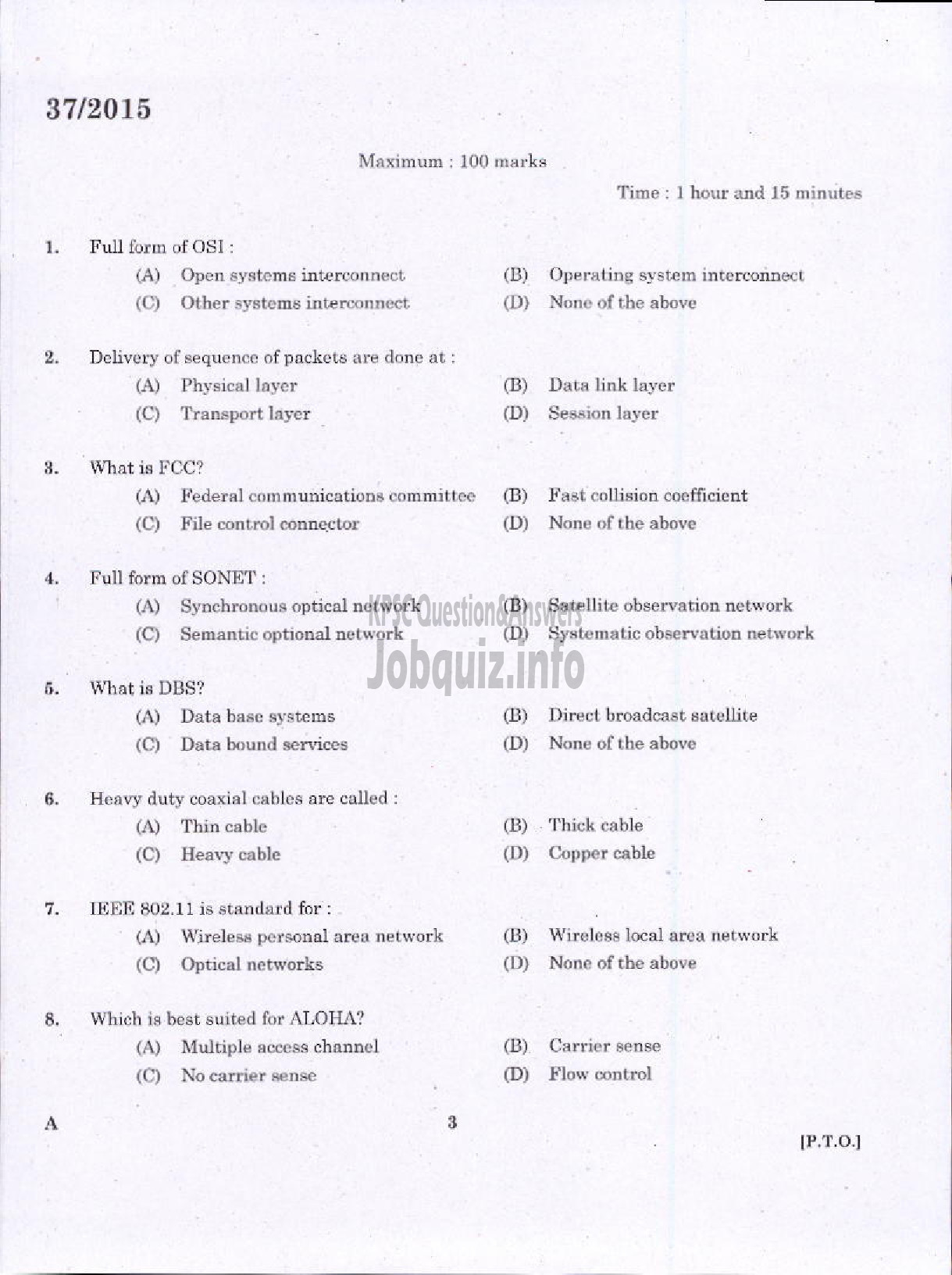 Kerala PSC Question Paper - JUNIOR INSTRUCTOR NETWORK TECHNICIAN INDUSTRIAL TRAINING DEPARTMENT-1