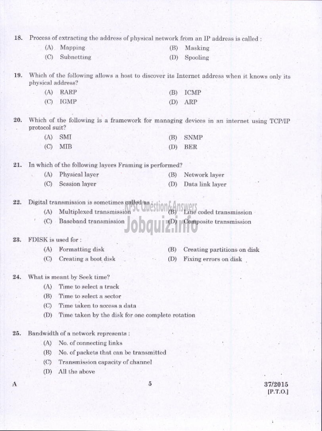 Kerala PSC Question Paper - JUNIOR INSTRUCTOR NETWORK TECHNICIAN INDUSTRIAL TRAINING DEPARTMENT-3