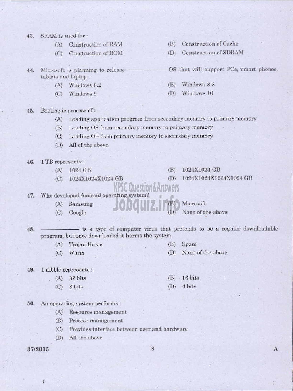 Kerala PSC Question Paper - JUNIOR INSTRUCTOR NETWORK TECHNICIAN INDUSTRIAL TRAINING DEPARTMENT-6