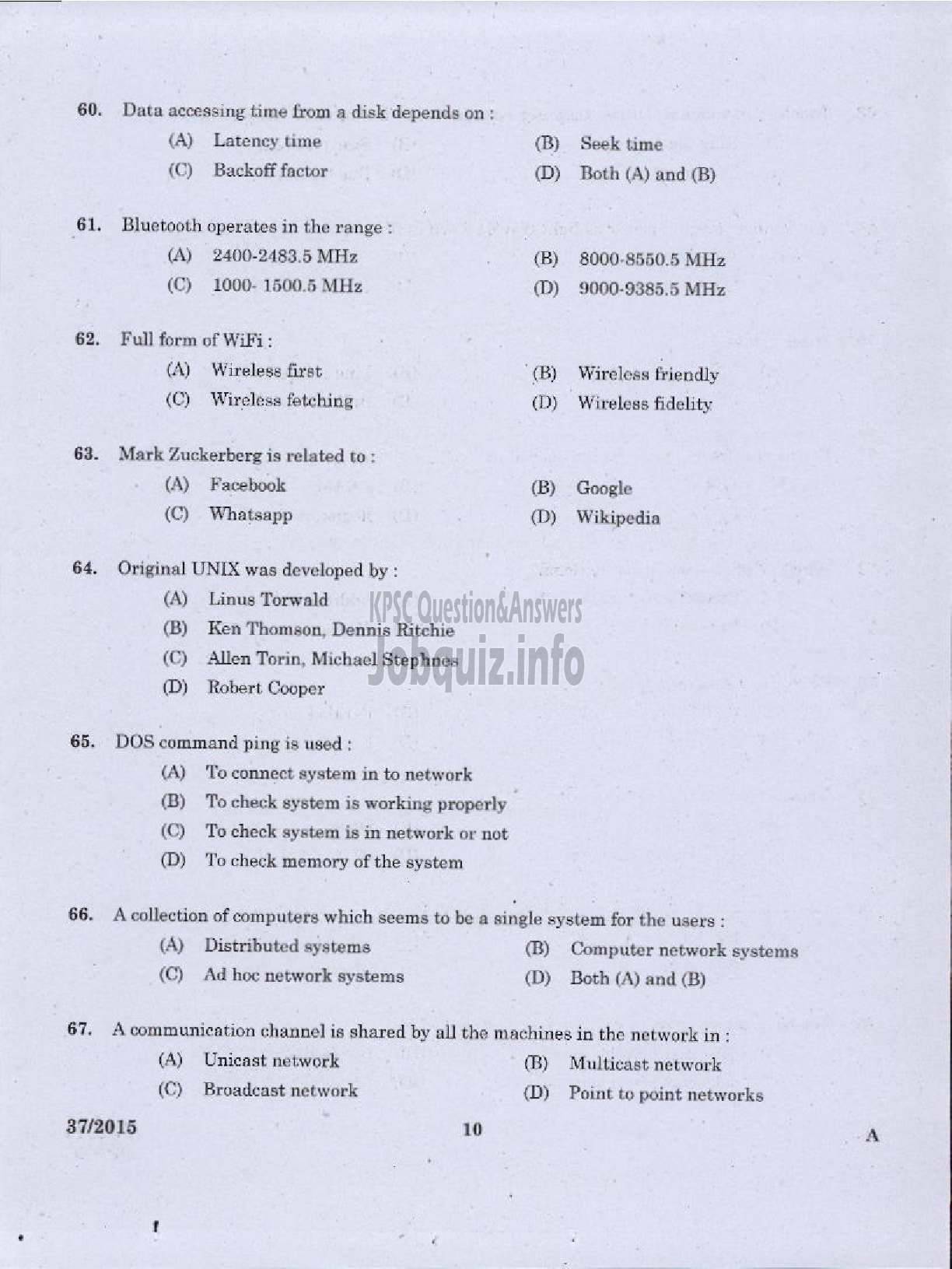 Kerala PSC Question Paper - JUNIOR INSTRUCTOR NETWORK TECHNICIAN INDUSTRIAL TRAINING DEPARTMENT-8