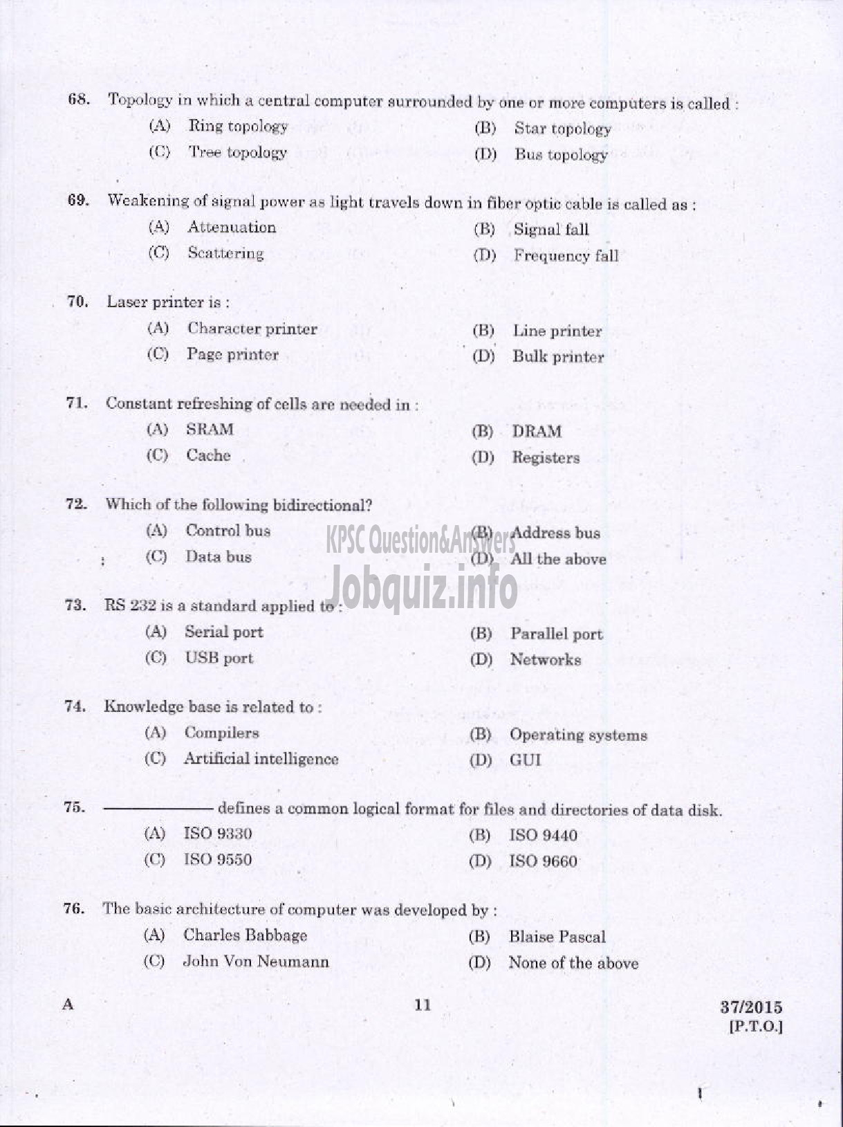 Kerala PSC Question Paper - JUNIOR INSTRUCTOR NETWORK TECHNICIAN INDUSTRIAL TRAINING DEPARTMENT-9