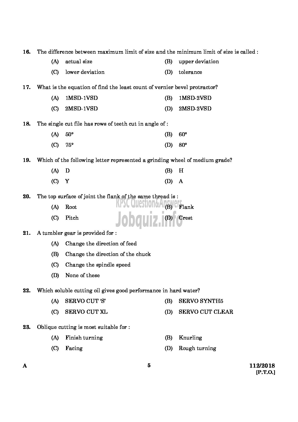 Kerala PSC Question Paper - JUNIOR INSTRUCTOR OPERATOR ADVNCED MACHINE TOOLS-3