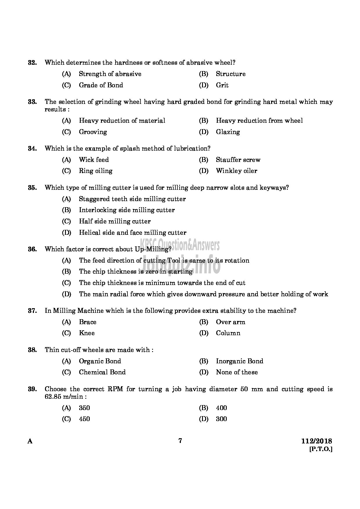 Kerala PSC Question Paper - JUNIOR INSTRUCTOR OPERATOR ADVNCED MACHINE TOOLS-5