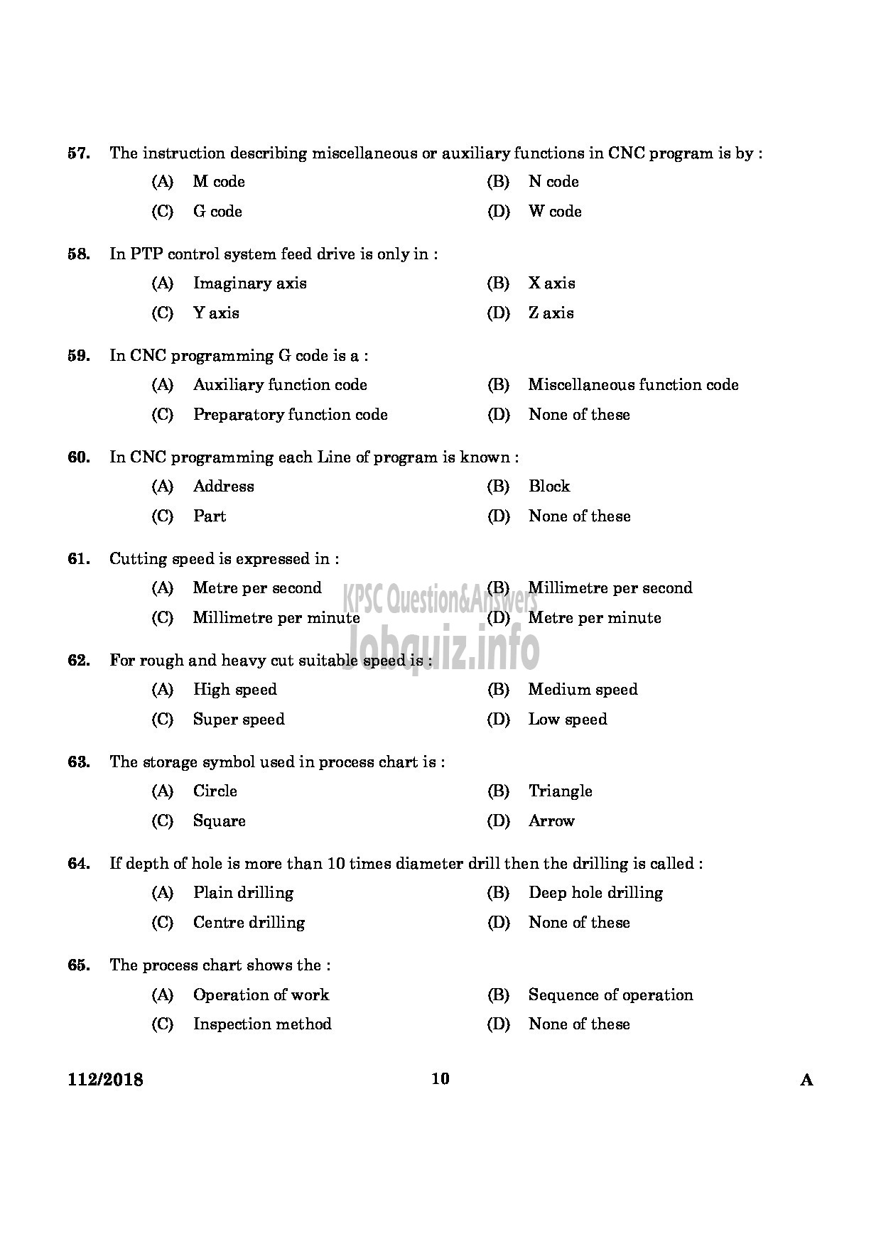 Kerala PSC Question Paper - JUNIOR INSTRUCTOR OPERATOR ADVNCED MACHINE TOOLS-8