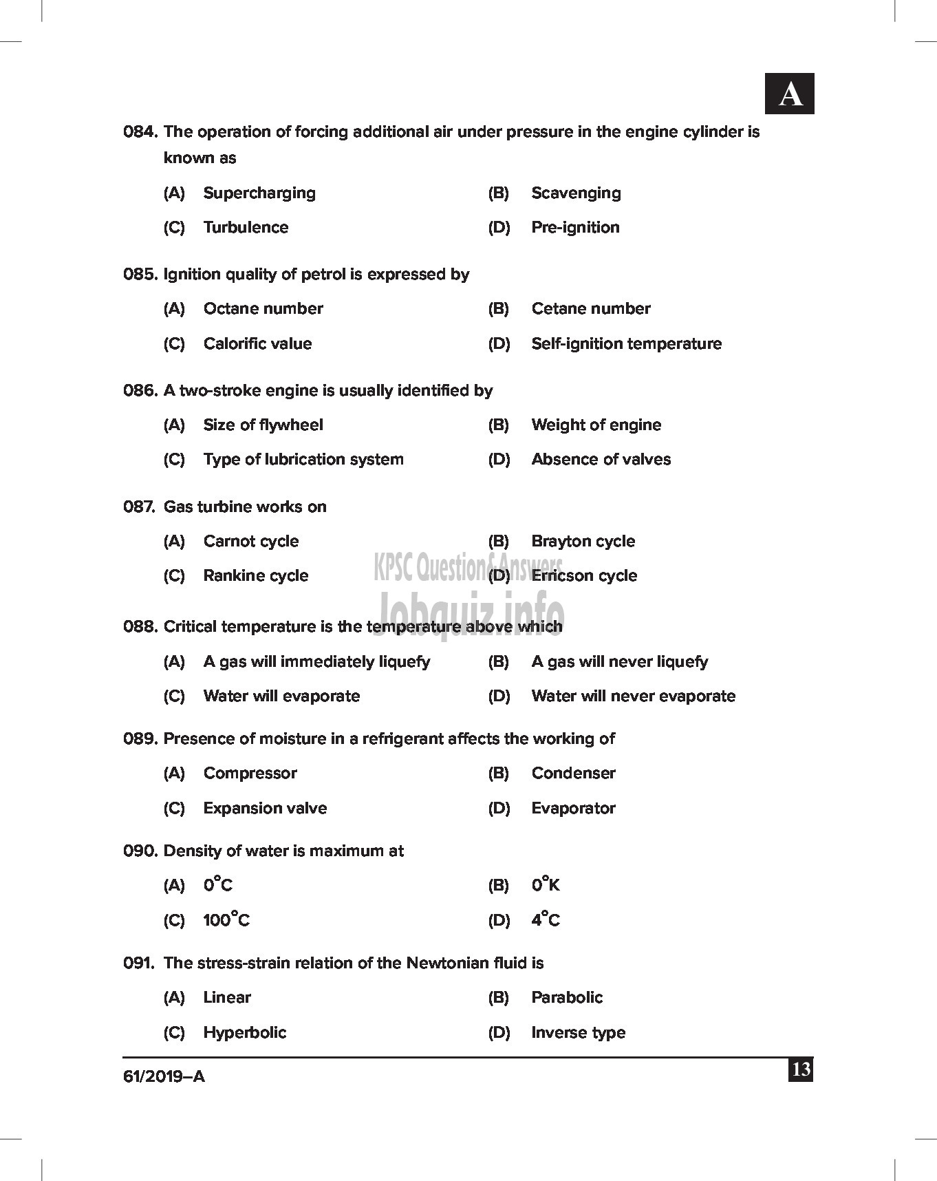 Kerala PSC Question Paper - JUNIOR INSTRUCTOR (PUMP OPERATOR) INDUSTRIAL TRAINING English -13