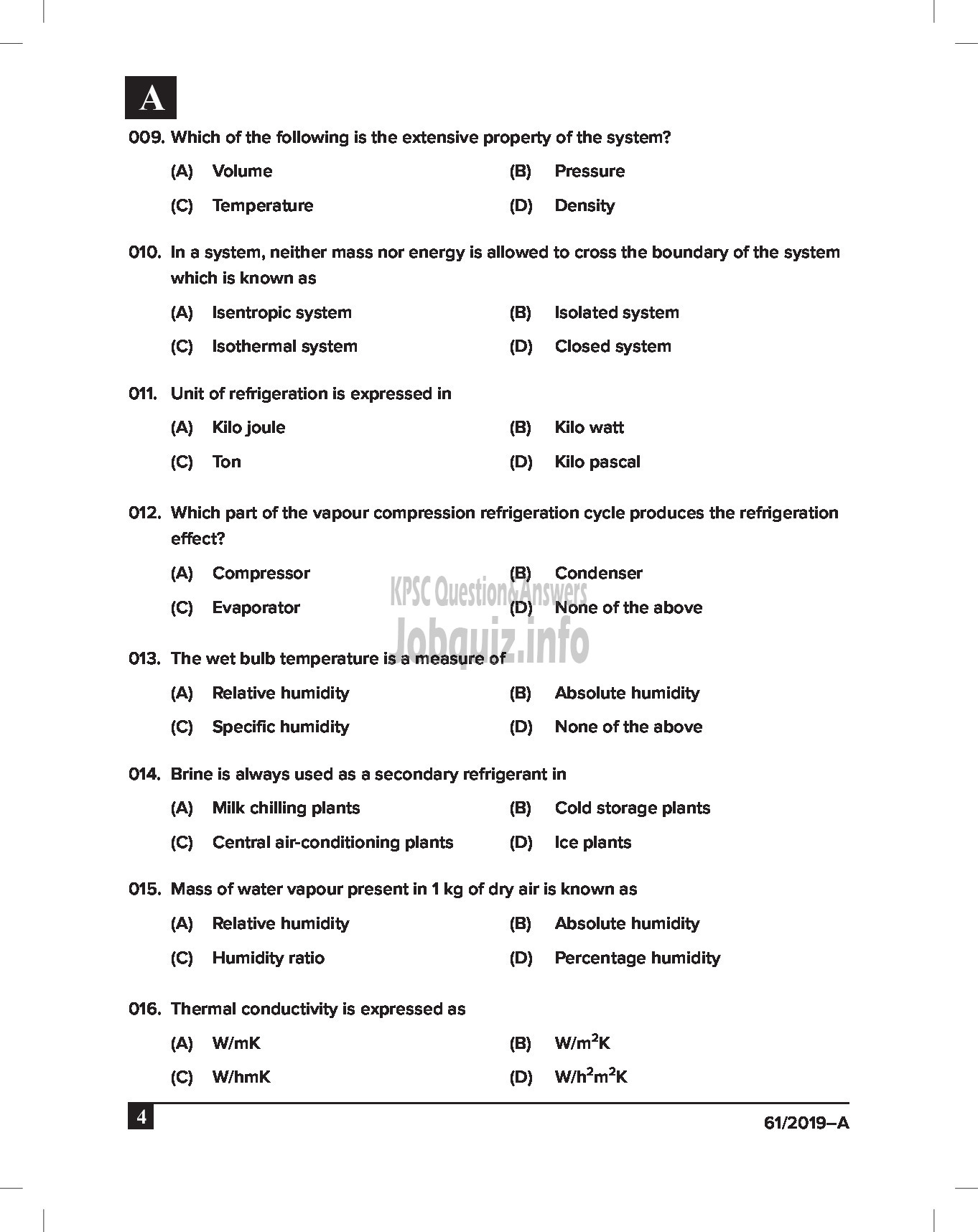 Kerala PSC Question Paper - JUNIOR INSTRUCTOR (PUMP OPERATOR) INDUSTRIAL TRAINING English -4