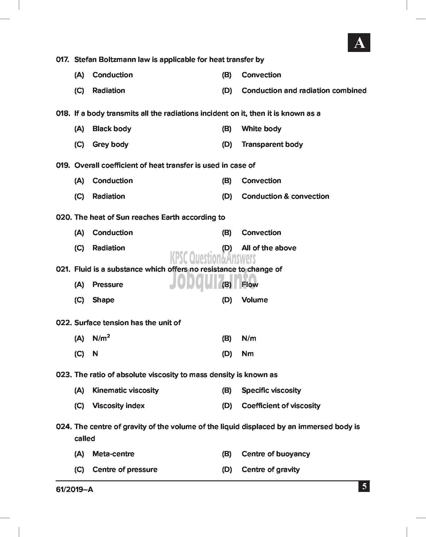 Kerala PSC Question Paper - JUNIOR INSTRUCTOR (PUMP OPERATOR) INDUSTRIAL TRAINING English -5