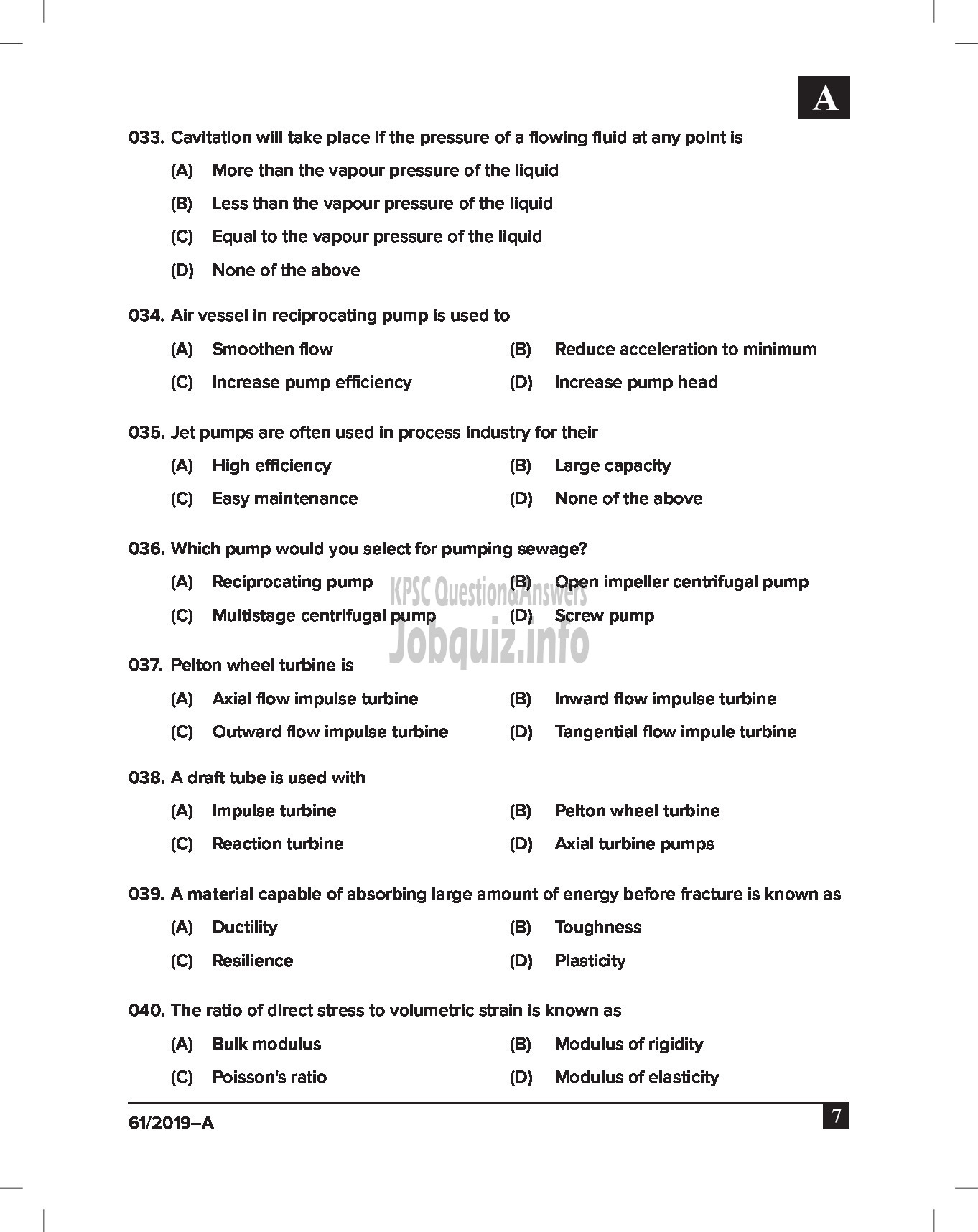 Kerala PSC Question Paper - JUNIOR INSTRUCTOR (PUMP OPERATOR) INDUSTRIAL TRAINING English -7