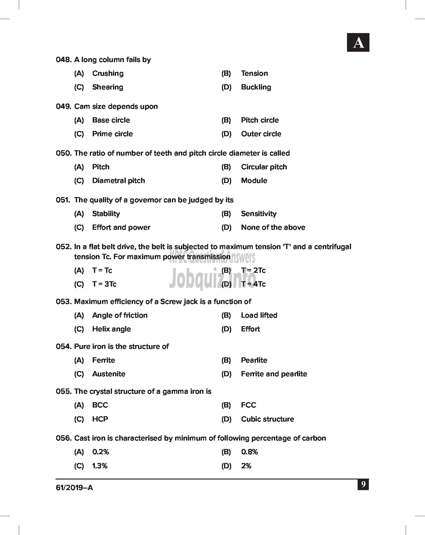 Kerala PSC Question Paper - JUNIOR INSTRUCTOR (PUMP OPERATOR) INDUSTRIAL TRAINING English -9