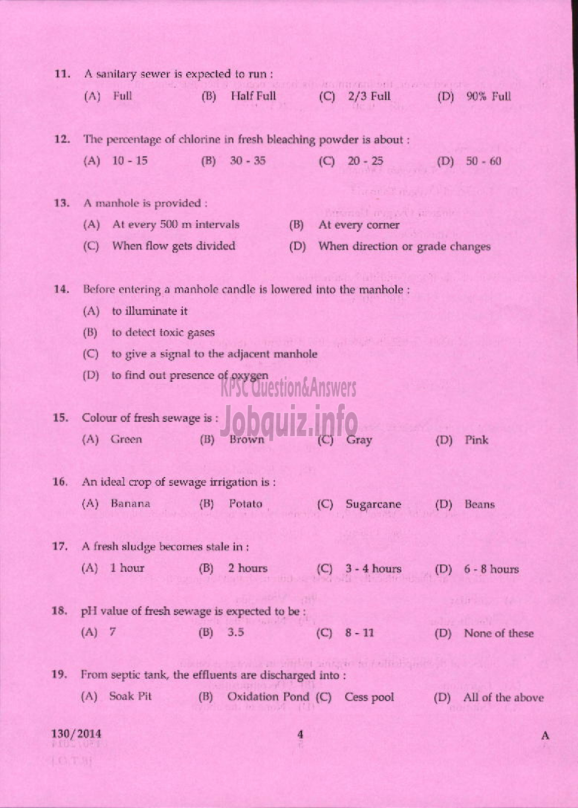 Kerala PSC Question Paper - JUNIOR INSTRUCTOR SANITARY HARDWARE FITTER INDUSTRIAL TRAINING-2