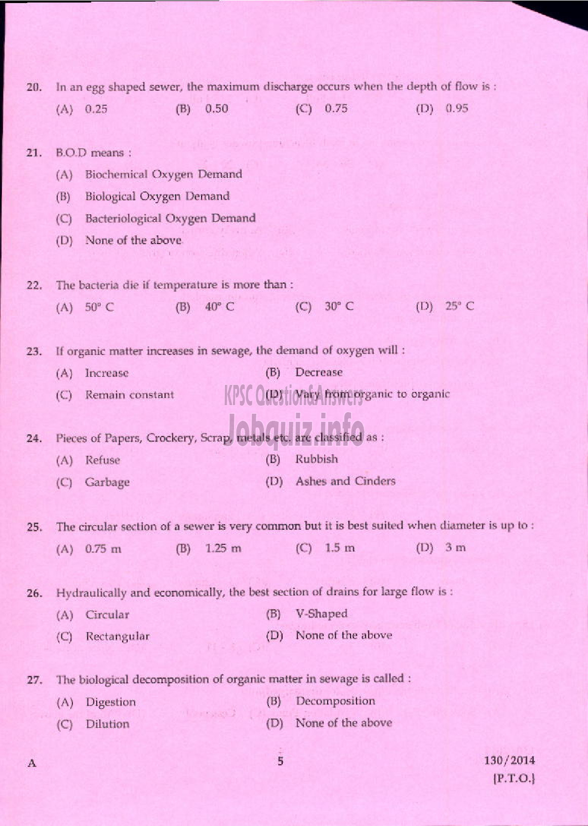 Kerala PSC Question Paper - JUNIOR INSTRUCTOR SANITARY HARDWARE FITTER INDUSTRIAL TRAINING-3