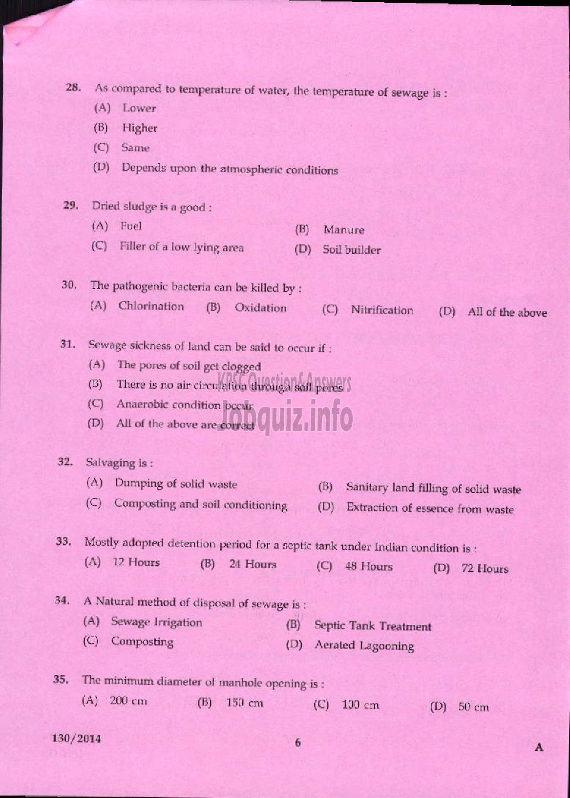 Kerala PSC Question Paper - JUNIOR INSTRUCTOR SANITARY HARDWARE FITTER INDUSTRIAL TRAINING-4