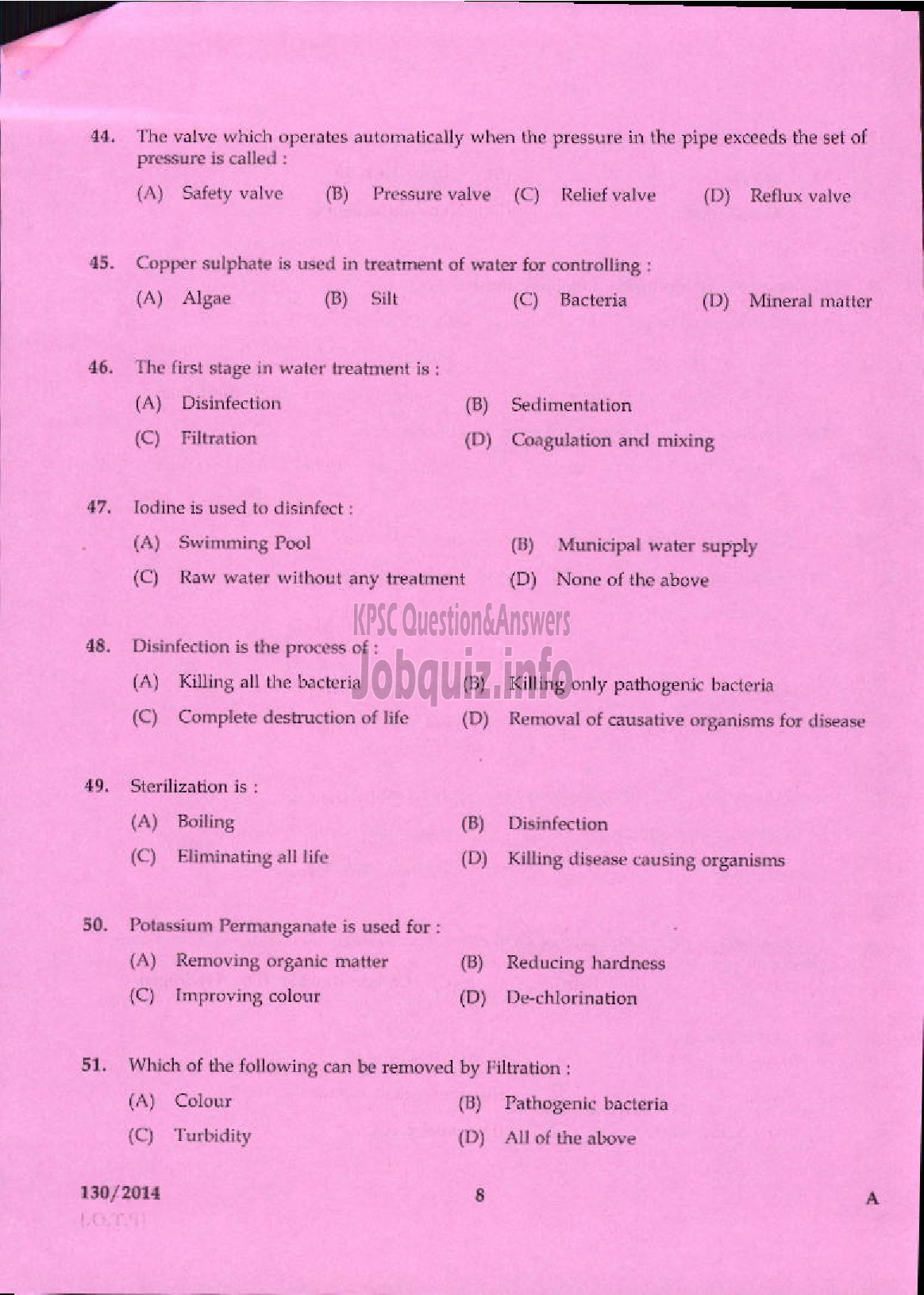 Kerala PSC Question Paper - JUNIOR INSTRUCTOR SANITARY HARDWARE FITTER INDUSTRIAL TRAINING-6