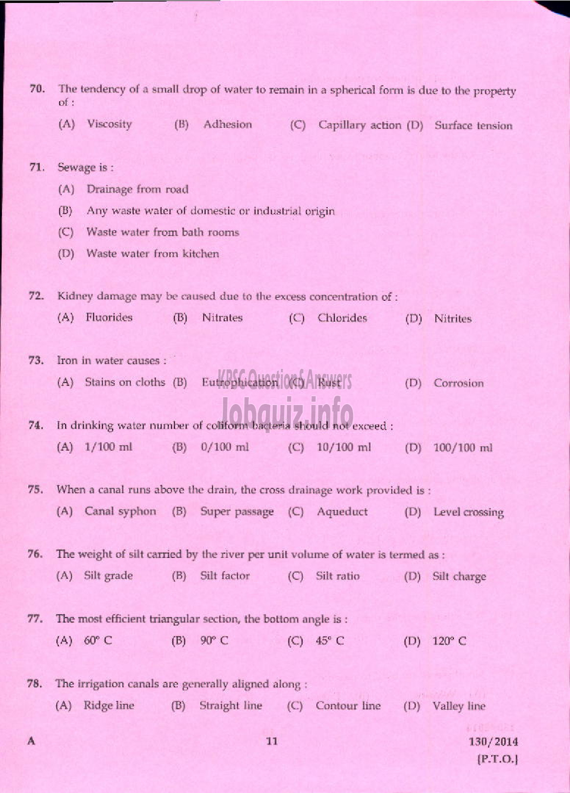 Kerala PSC Question Paper - JUNIOR INSTRUCTOR SANITARY HARDWARE FITTER INDUSTRIAL TRAINING-9