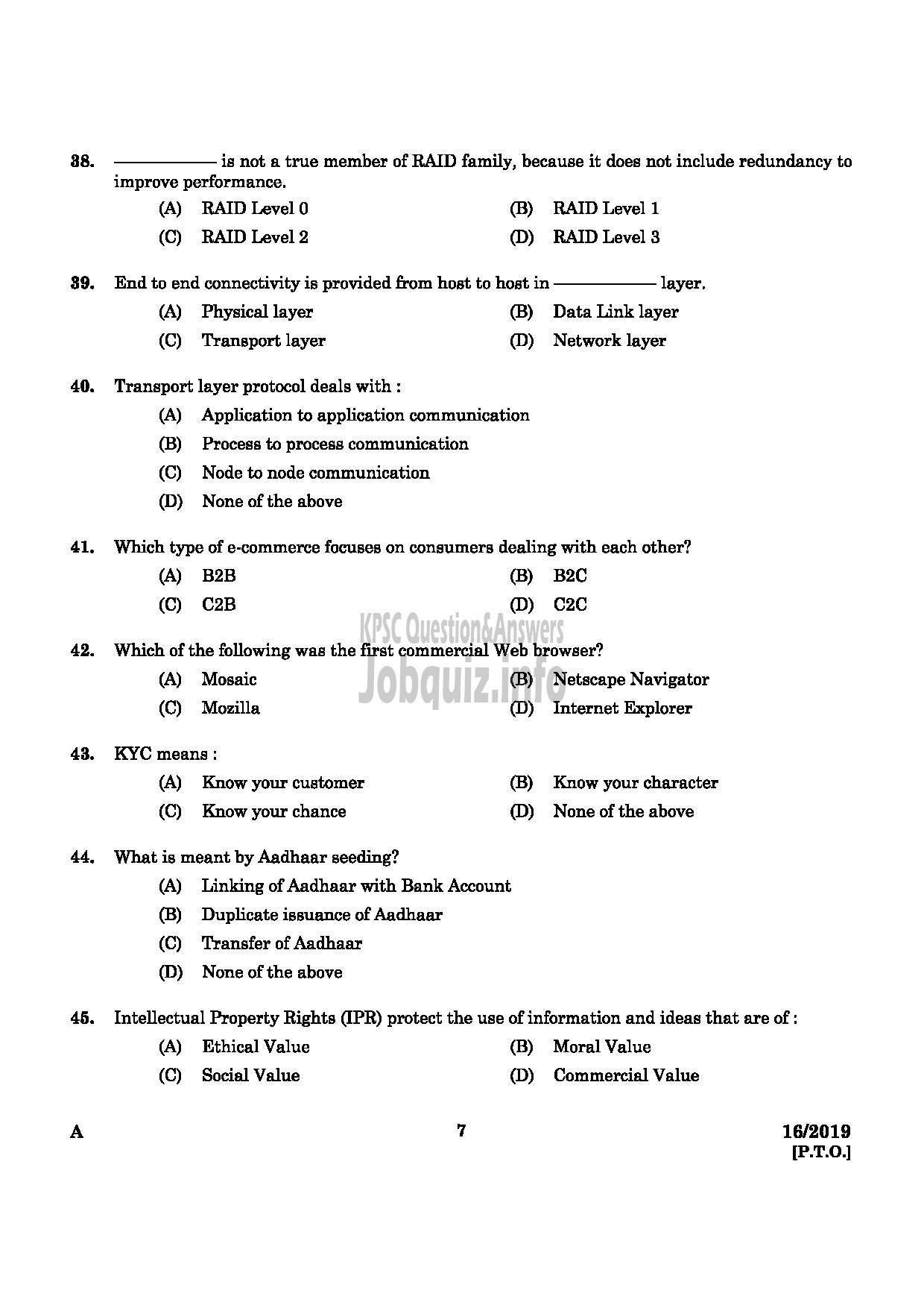 Kerala PSC Question Paper - JUNIOR INSTRUCTOR SOFTWARE TESTING ASSISTANT INDUSTRIAL TRAINING -5