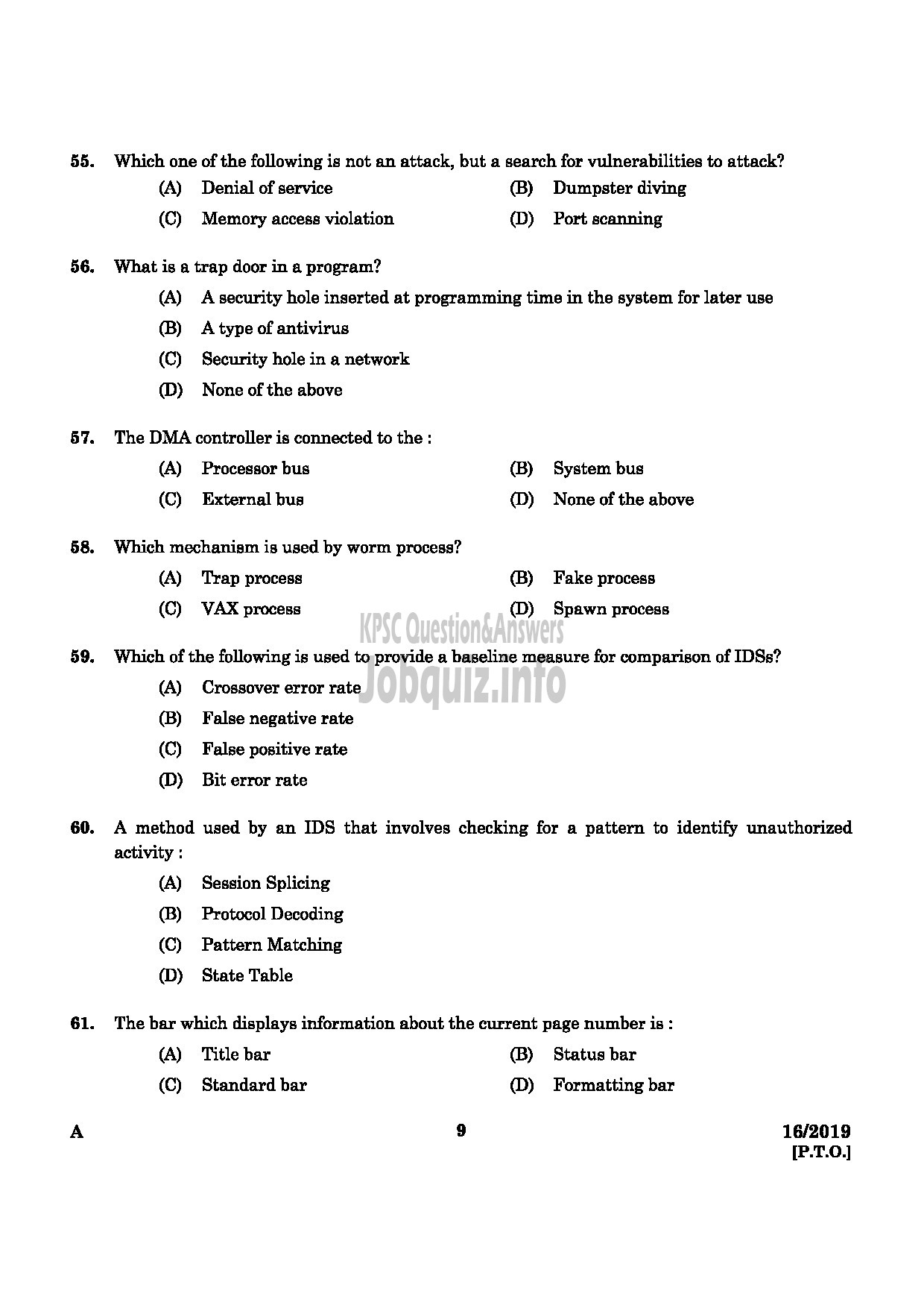 Kerala PSC Question Paper - JUNIOR INSTRUCTOR SOFTWARE TESTING ASSISTANT INDUSTRIAL TRAINING -7