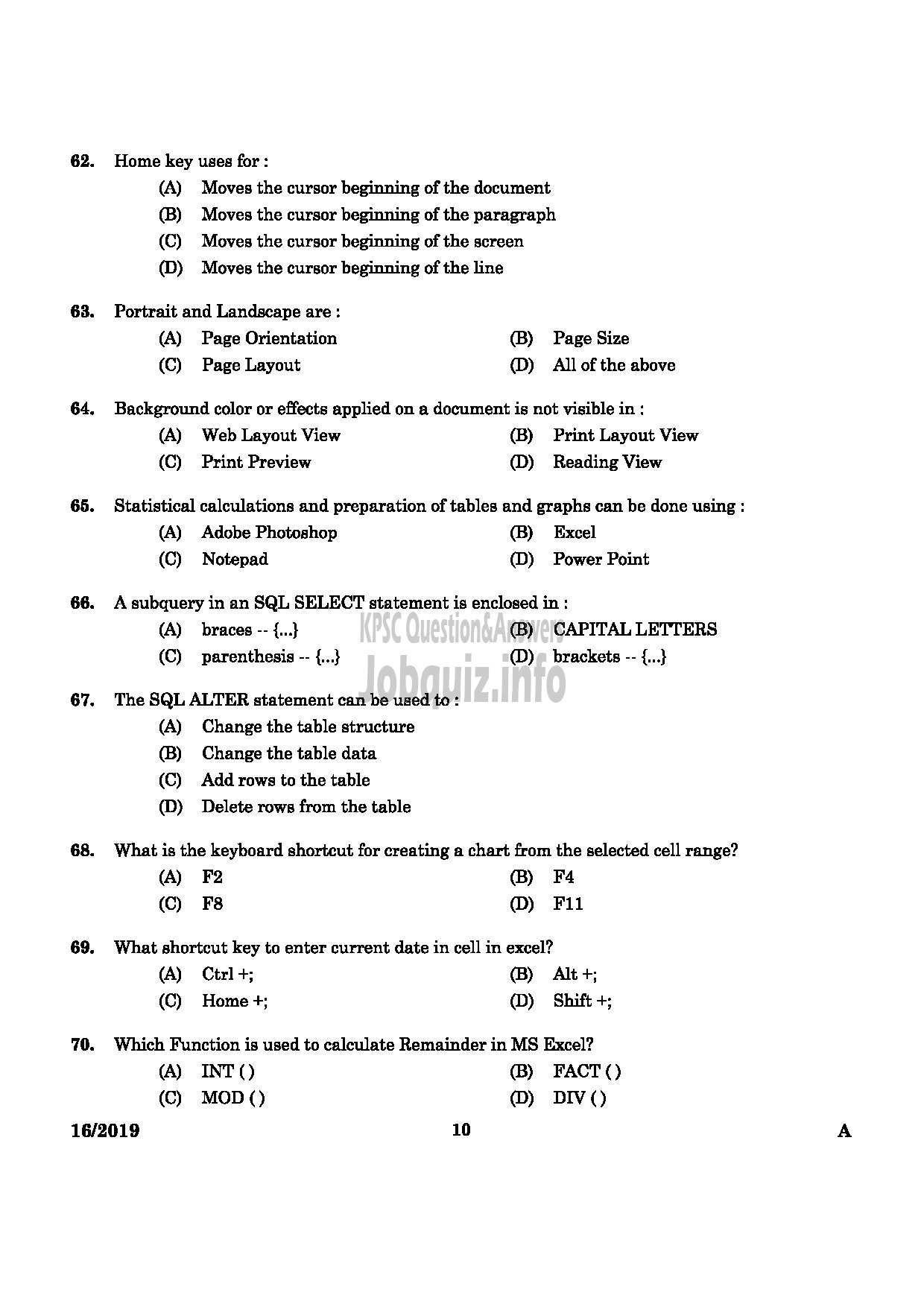 Kerala PSC Question Paper - JUNIOR INSTRUCTOR SOFTWARE TESTING ASSISTANT INDUSTRIAL TRAINING -8