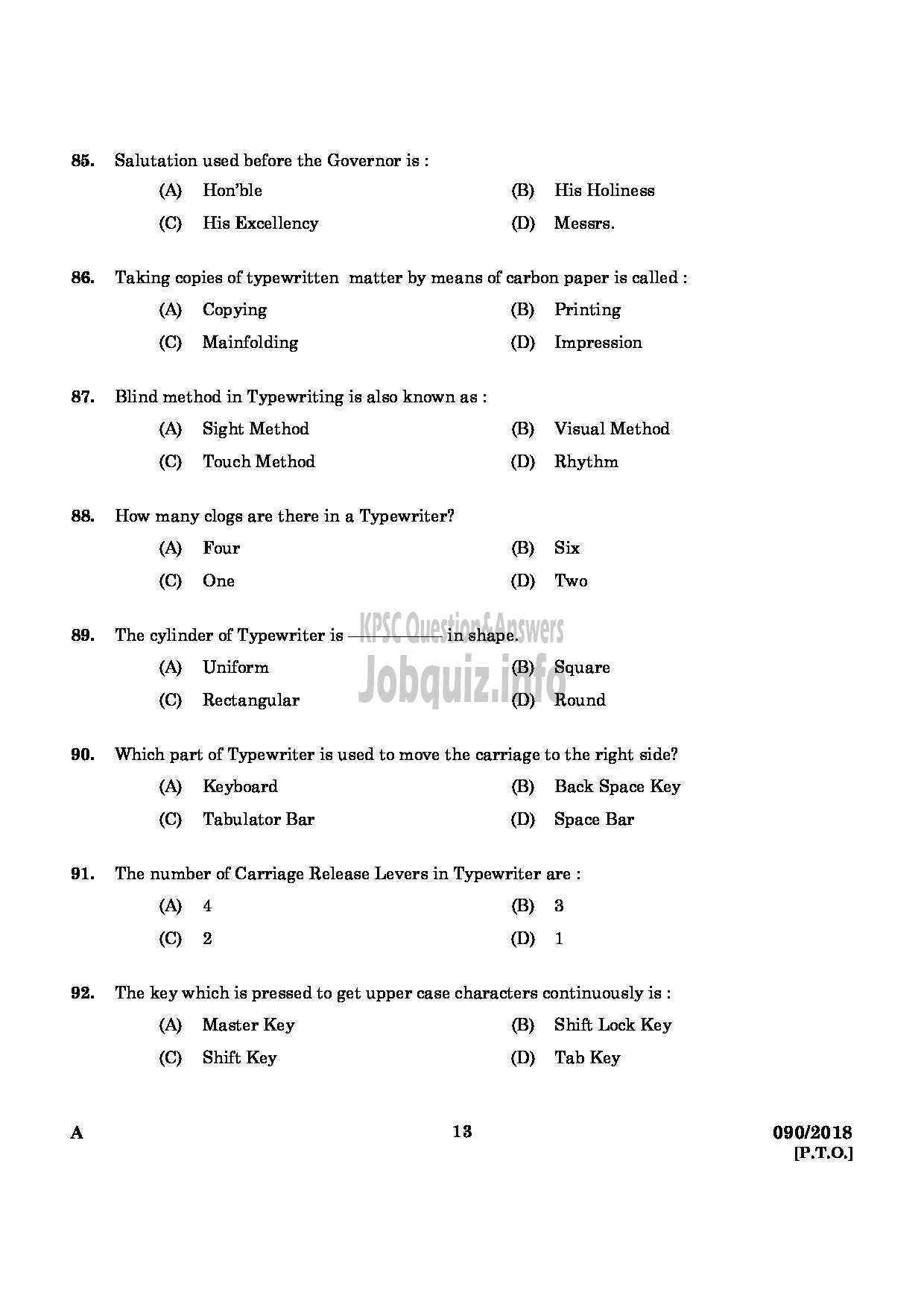 Kerala PSC Question Paper - JUNIOR INSTRUCTOR STENOGRAPHER AND SECRETARIAL ASSISTANT ENGLISH INDUSTRIAL TRAINING ENGLISH -11