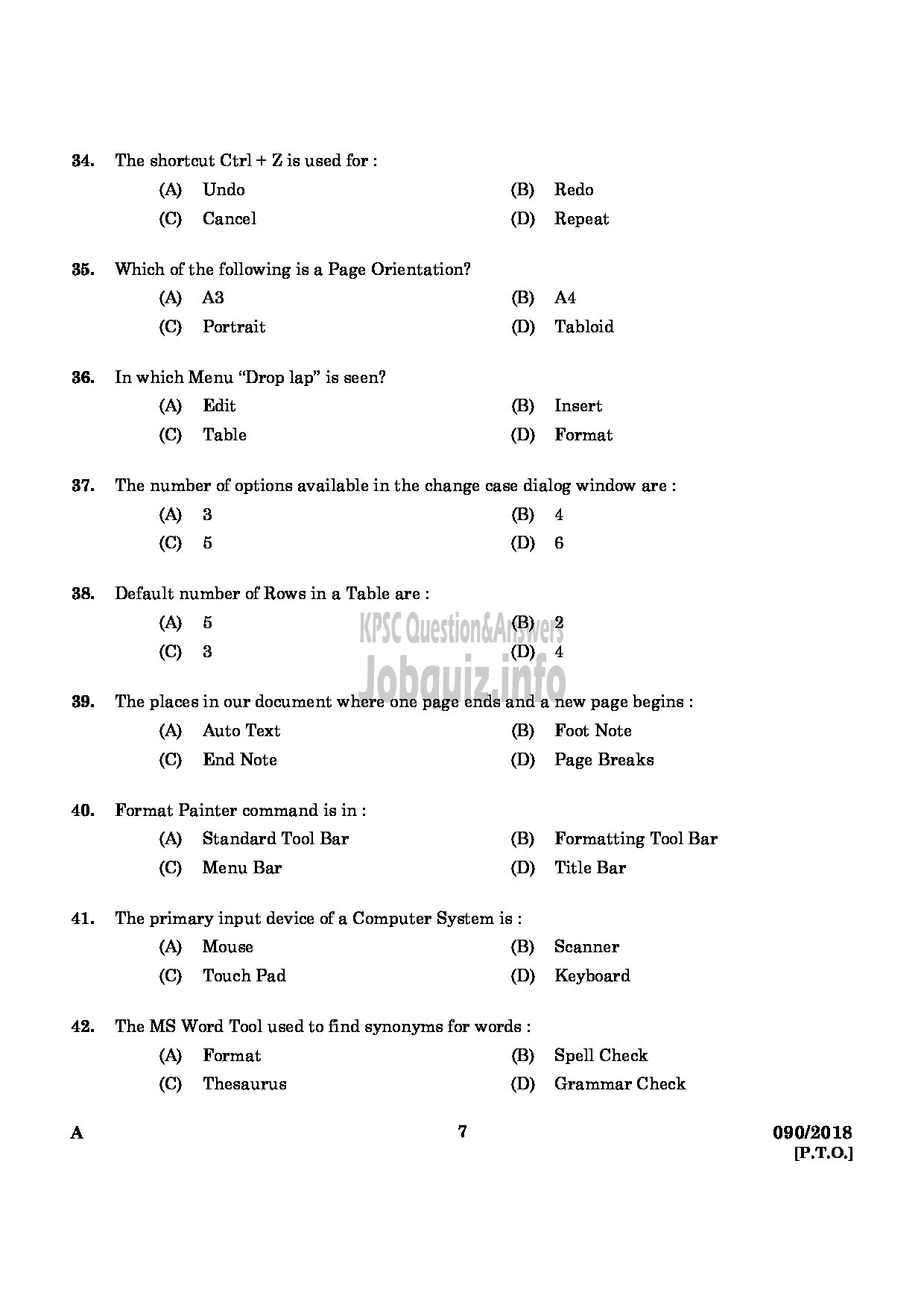 Kerala PSC Question Paper - JUNIOR INSTRUCTOR STENOGRAPHER AND SECRETARIAL ASSISTANT ENGLISH INDUSTRIAL TRAINING ENGLISH -5