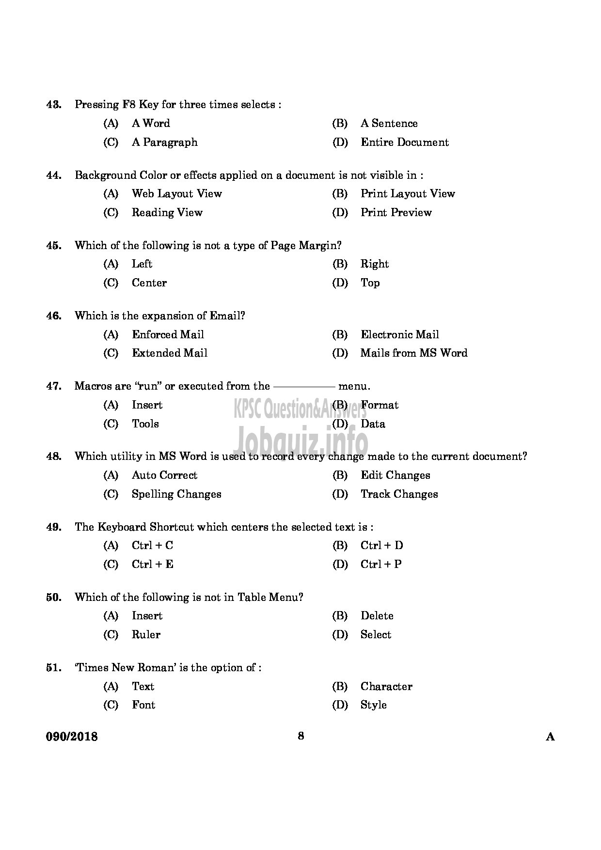 Kerala PSC Question Paper - JUNIOR INSTRUCTOR STENOGRAPHER AND SECRETARIAL ASSISTANT ENGLISH INDUSTRIAL TRAINING ENGLISH -6