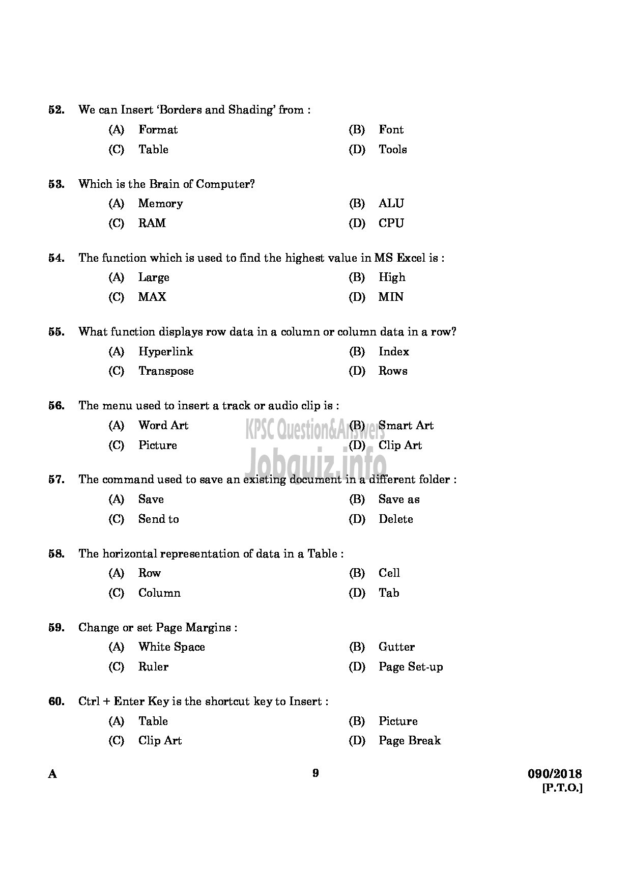 Kerala PSC Question Paper - JUNIOR INSTRUCTOR STENOGRAPHER AND SECRETARIAL ASSISTANT ENGLISH INDUSTRIAL TRAINING ENGLISH -7