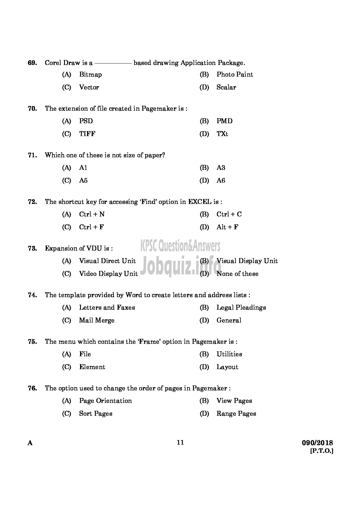 Kerala PSC Question Paper - JUNIOR INSTRUCTOR STENOGRAPHER AND SECRETARIAL ASSISTANT ENGLISH INDUSTRIAL TRAINING ENGLISH -9